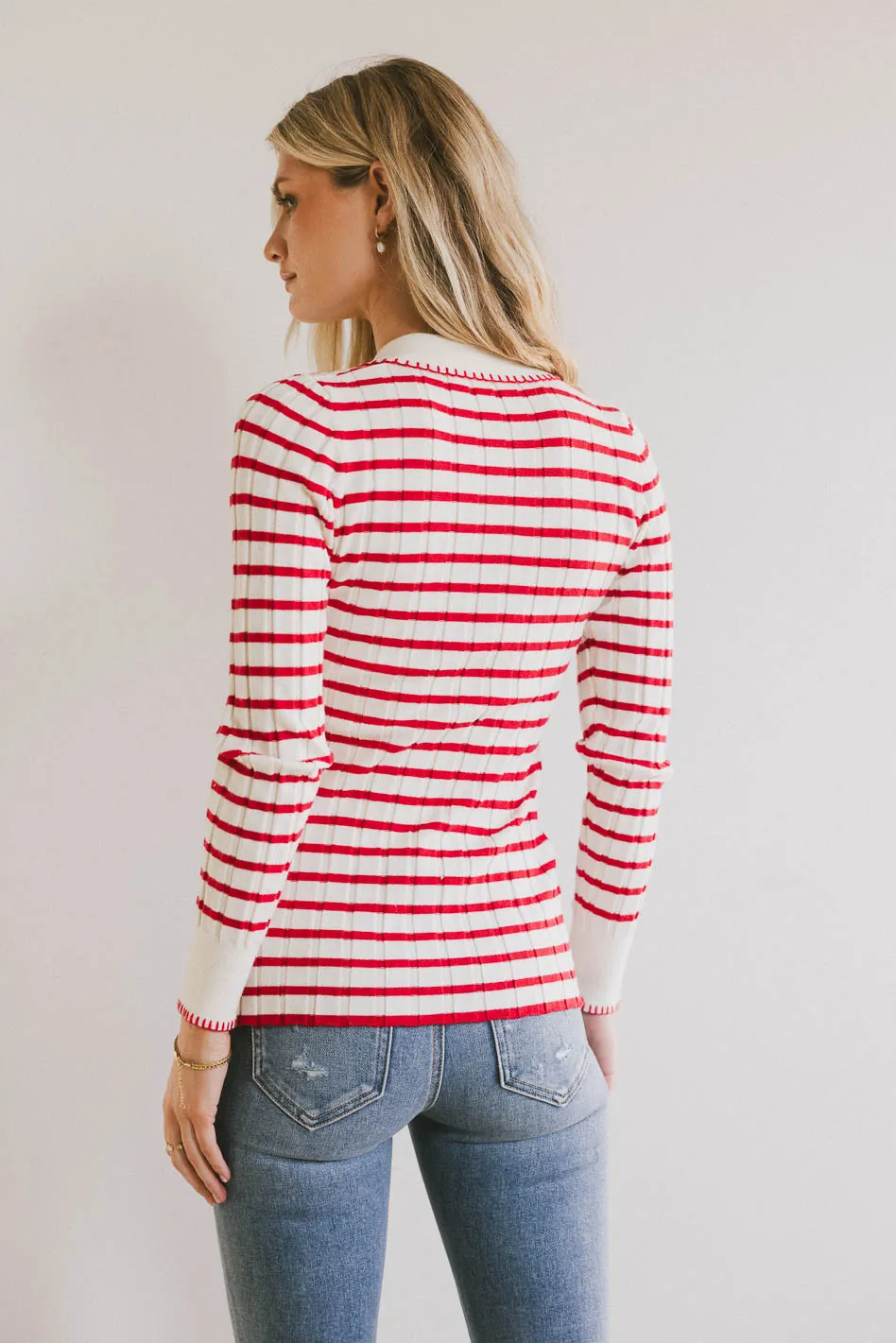 Harrison Striped Collared Top in Red - FINAL SALE - Image 2