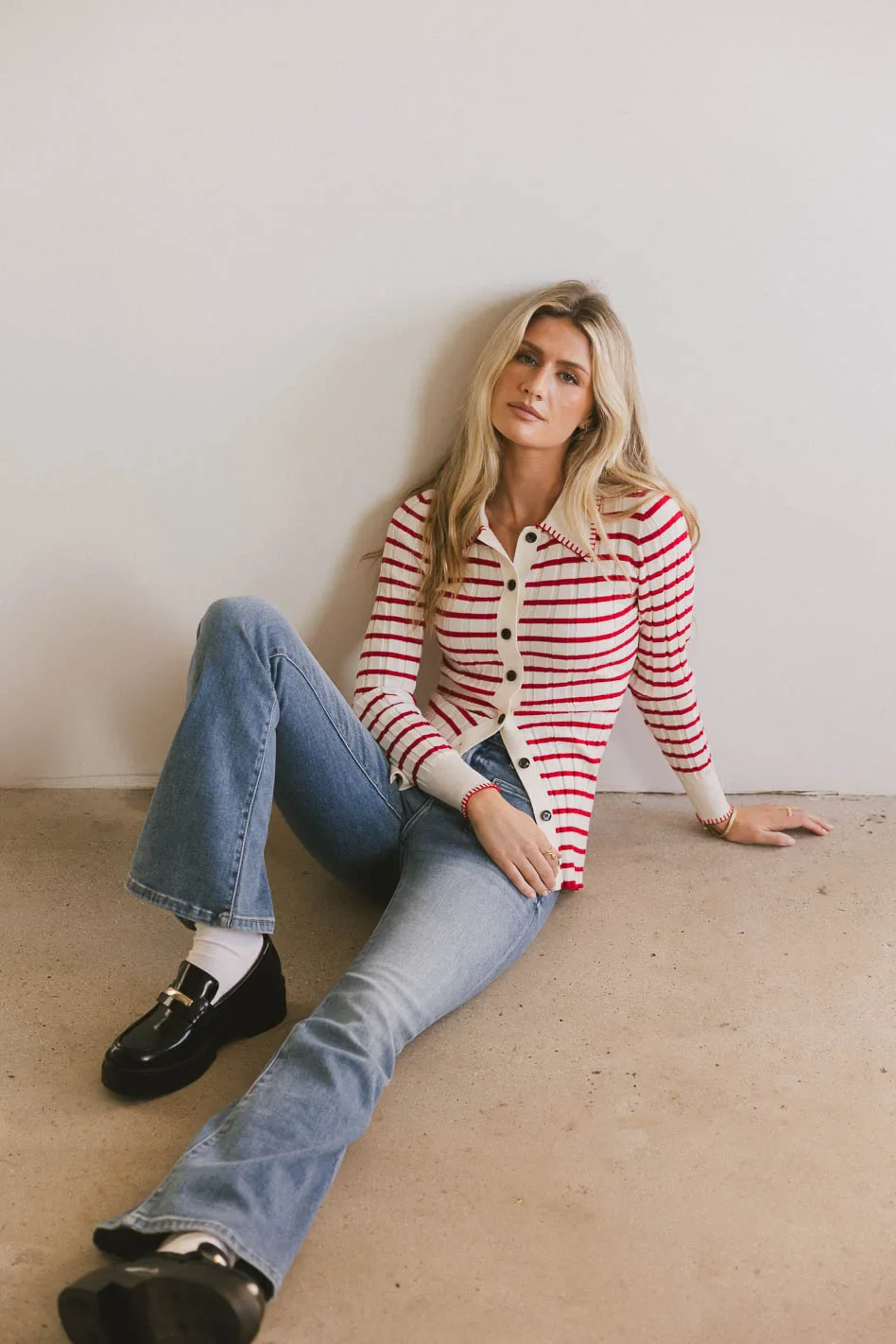 Harrison Striped Collared Top in Red - FINAL SALE - Image 3