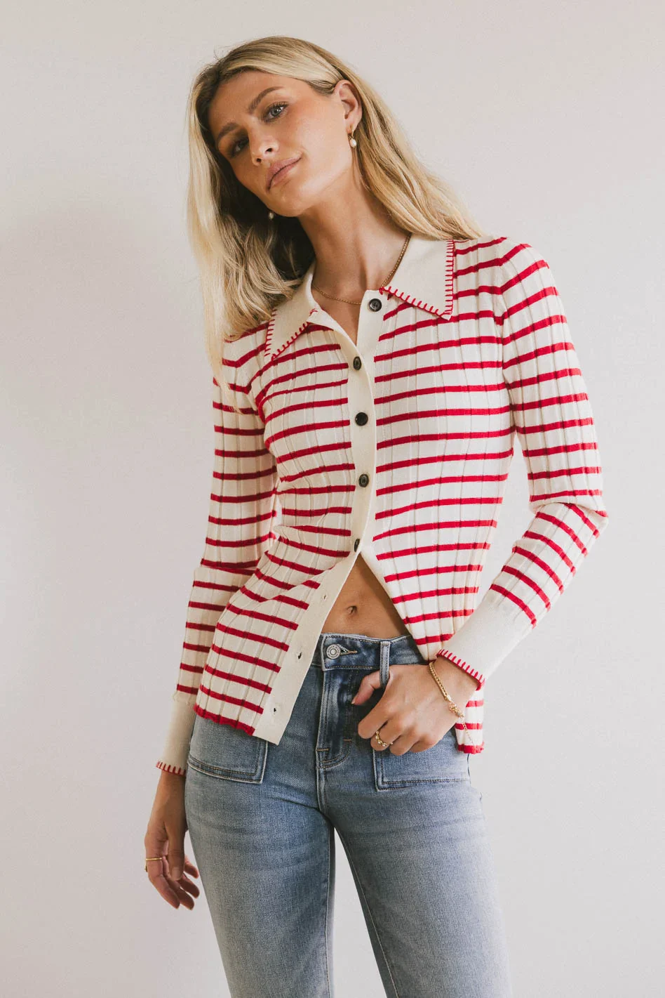 Harrison Striped Collared Top in Red - FINAL SALE - Image 4
