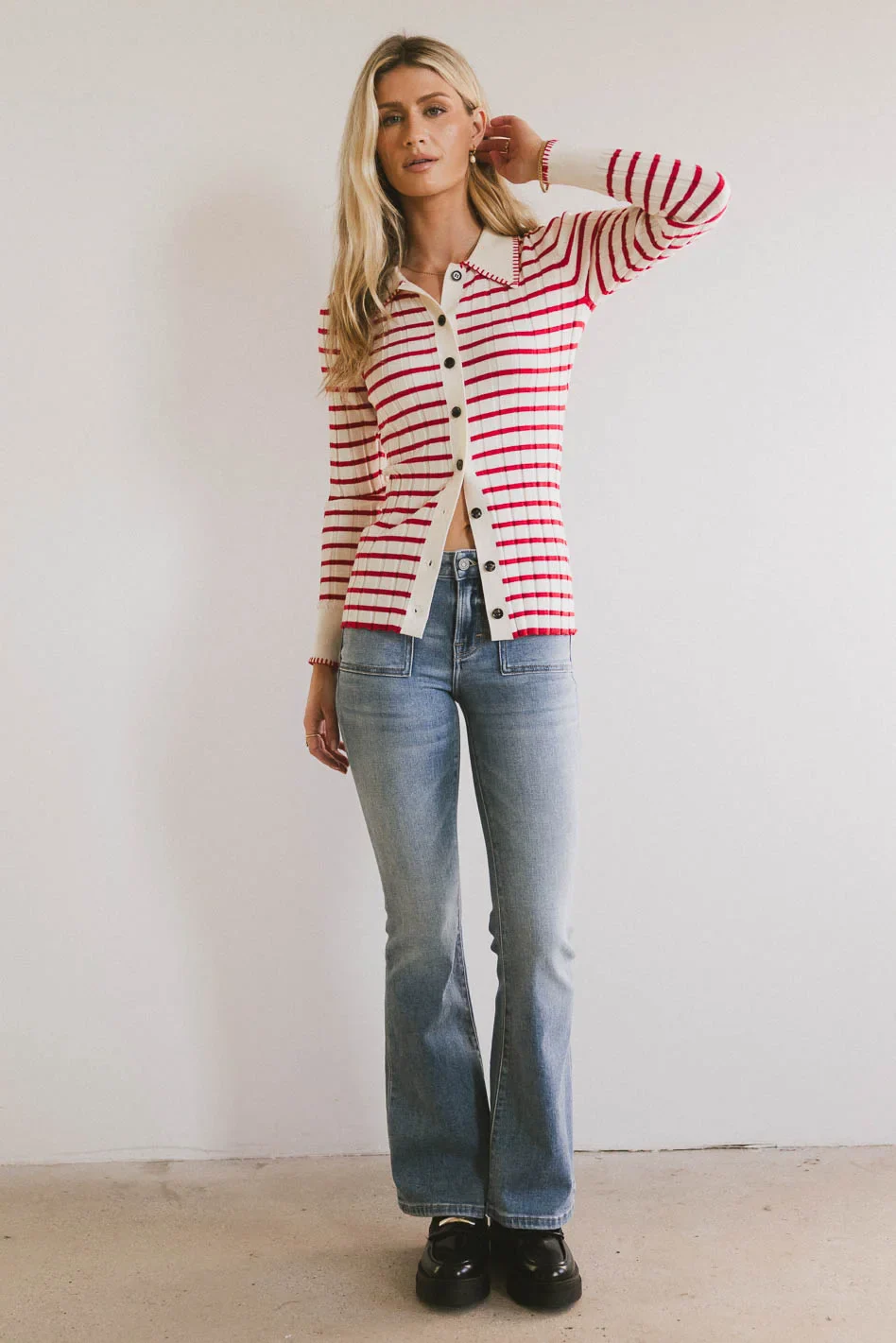 Harrison Striped Collared Top in Red - FINAL SALE - Image 5