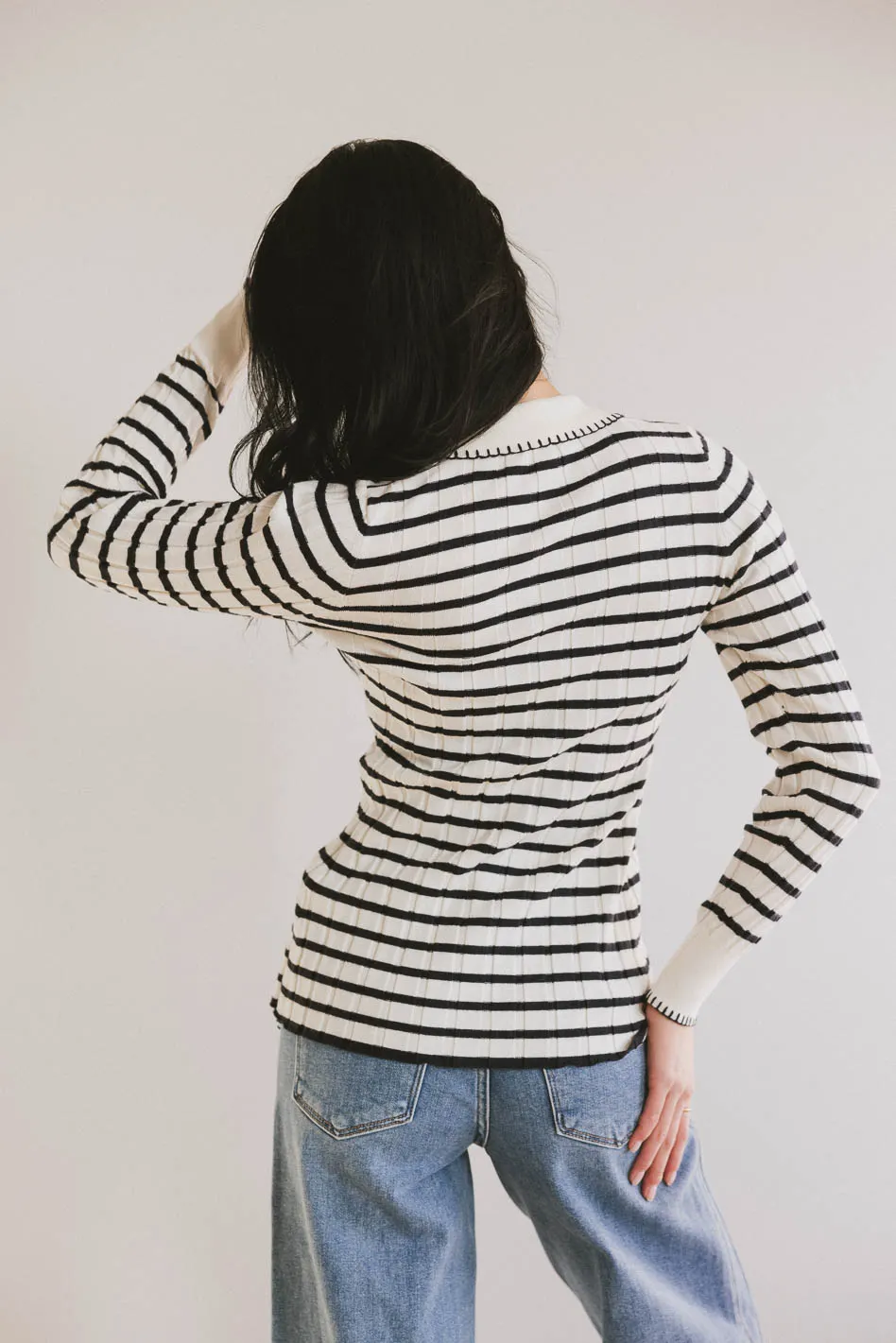 Harrison Striped Collared Top in Navy - FINAL SALE - Image 2