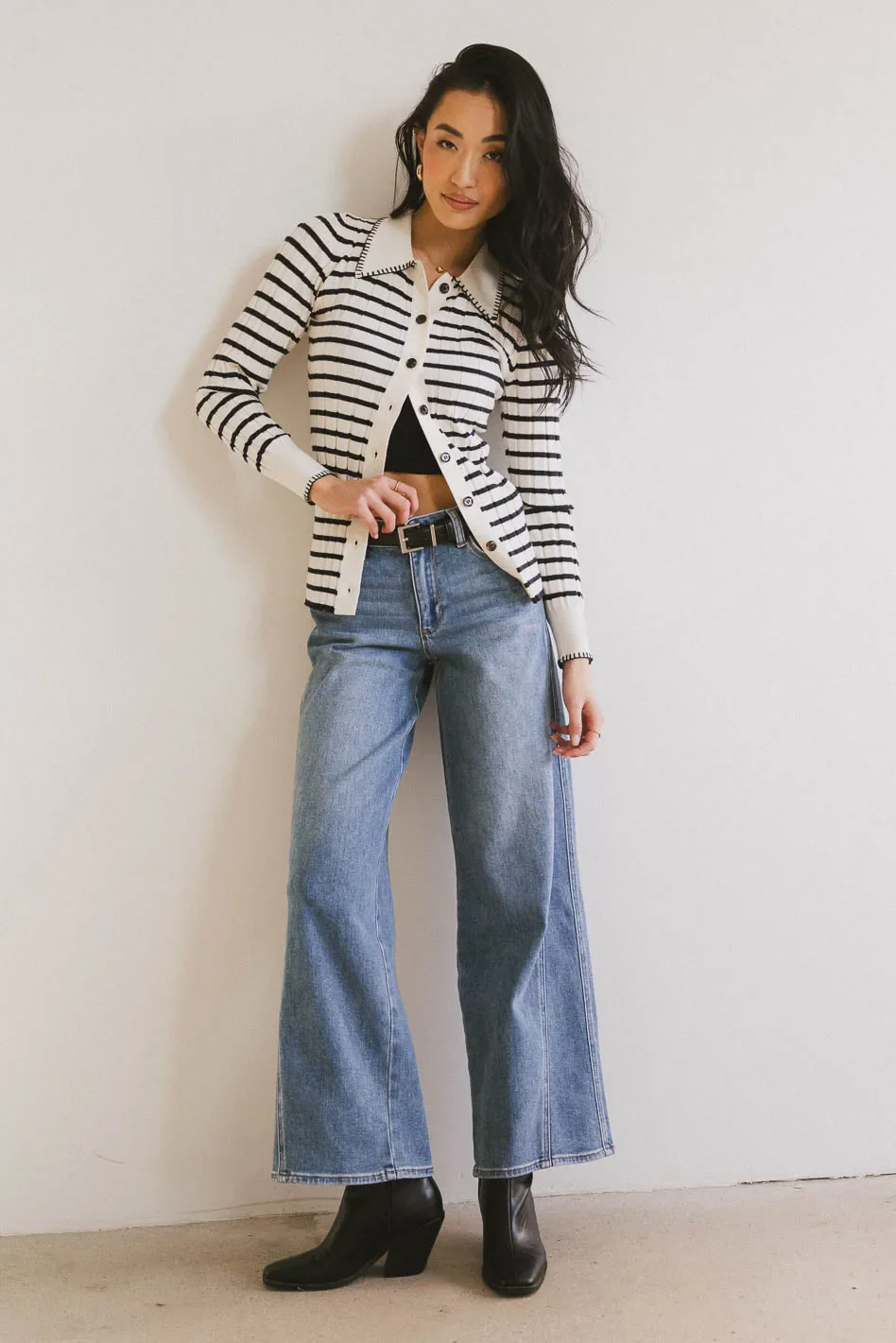 Harrison Striped Collared Top in Navy - FINAL SALE - Image 3