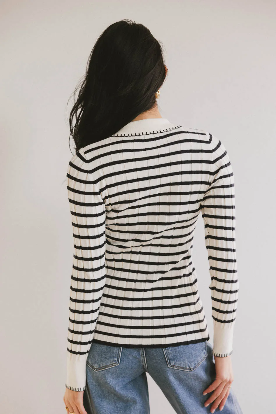 Harrison Striped Collared Top in Navy - FINAL SALE - Image 4
