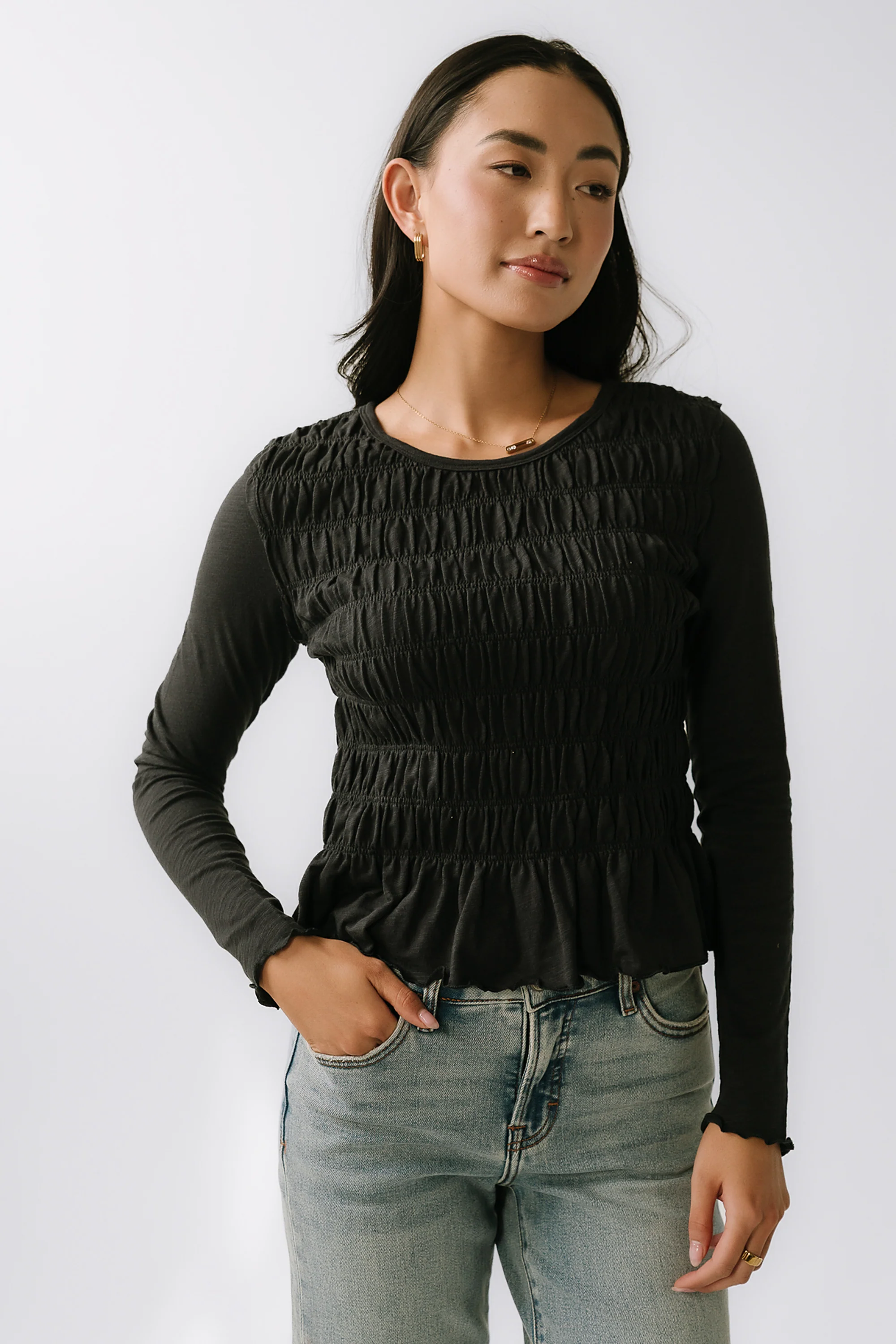 Harry Smocked Top in Black - FINAL SALE - Image 2