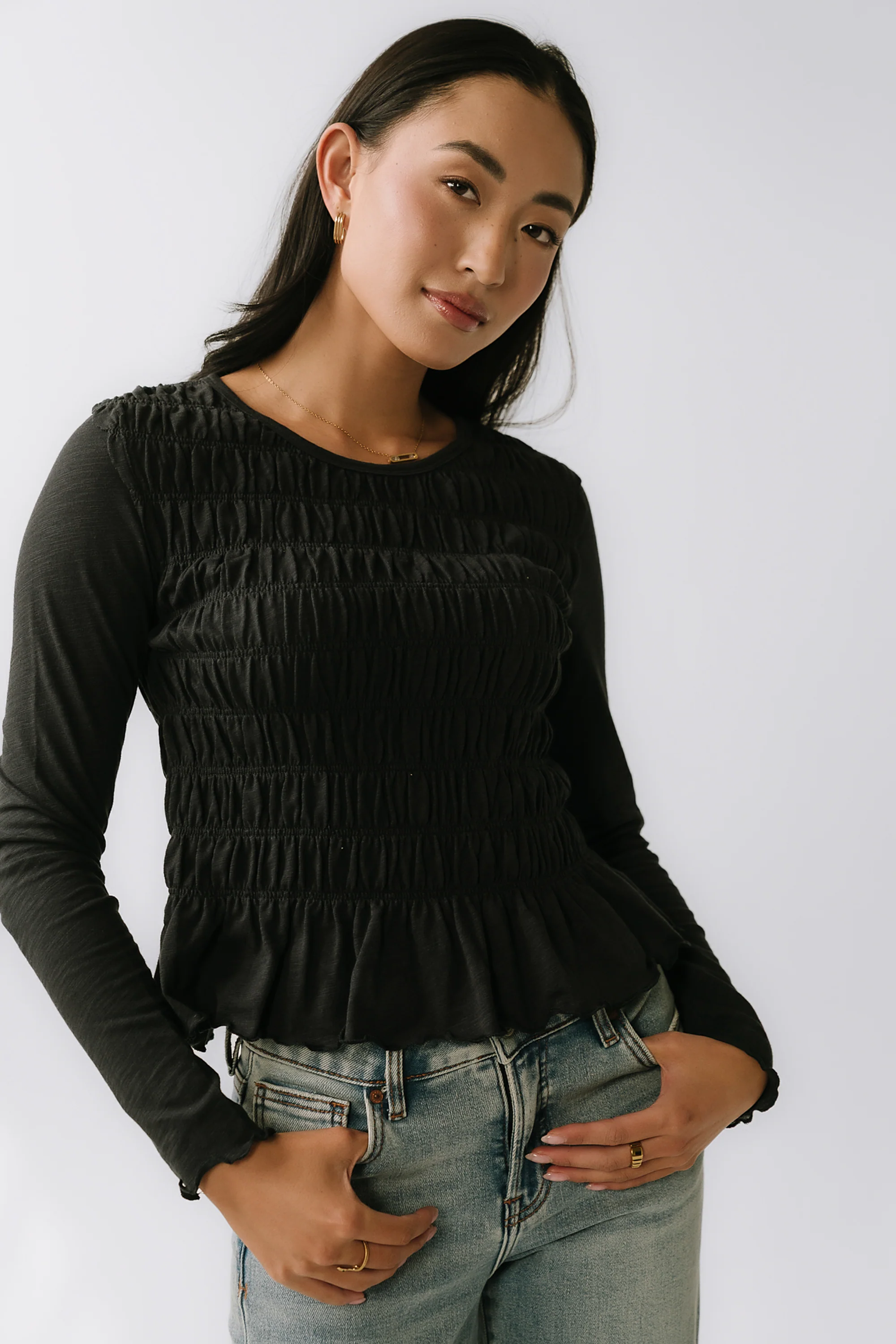 Harry Smocked Top in Black - FINAL SALE - Image 3