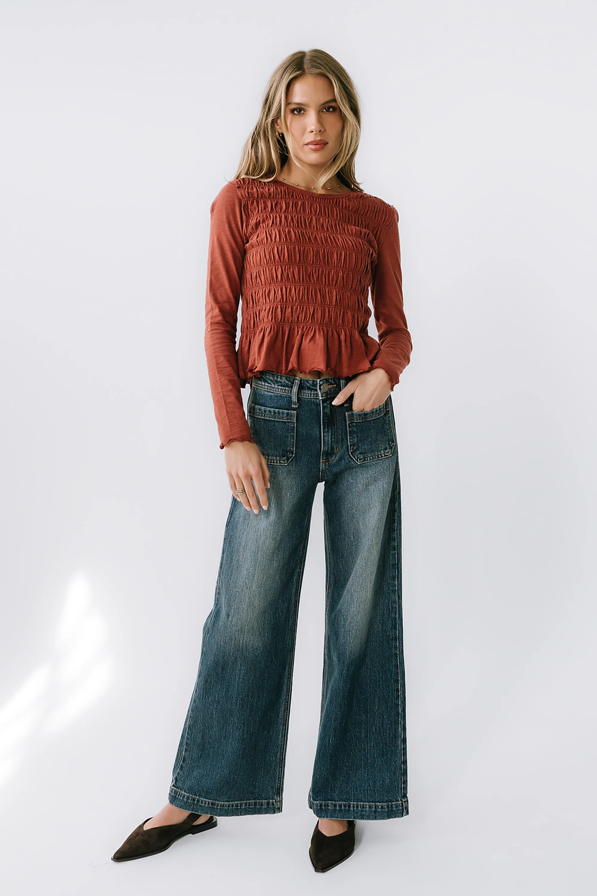 Harry Smocked Top in Brick - FINAL SALE - Image 2