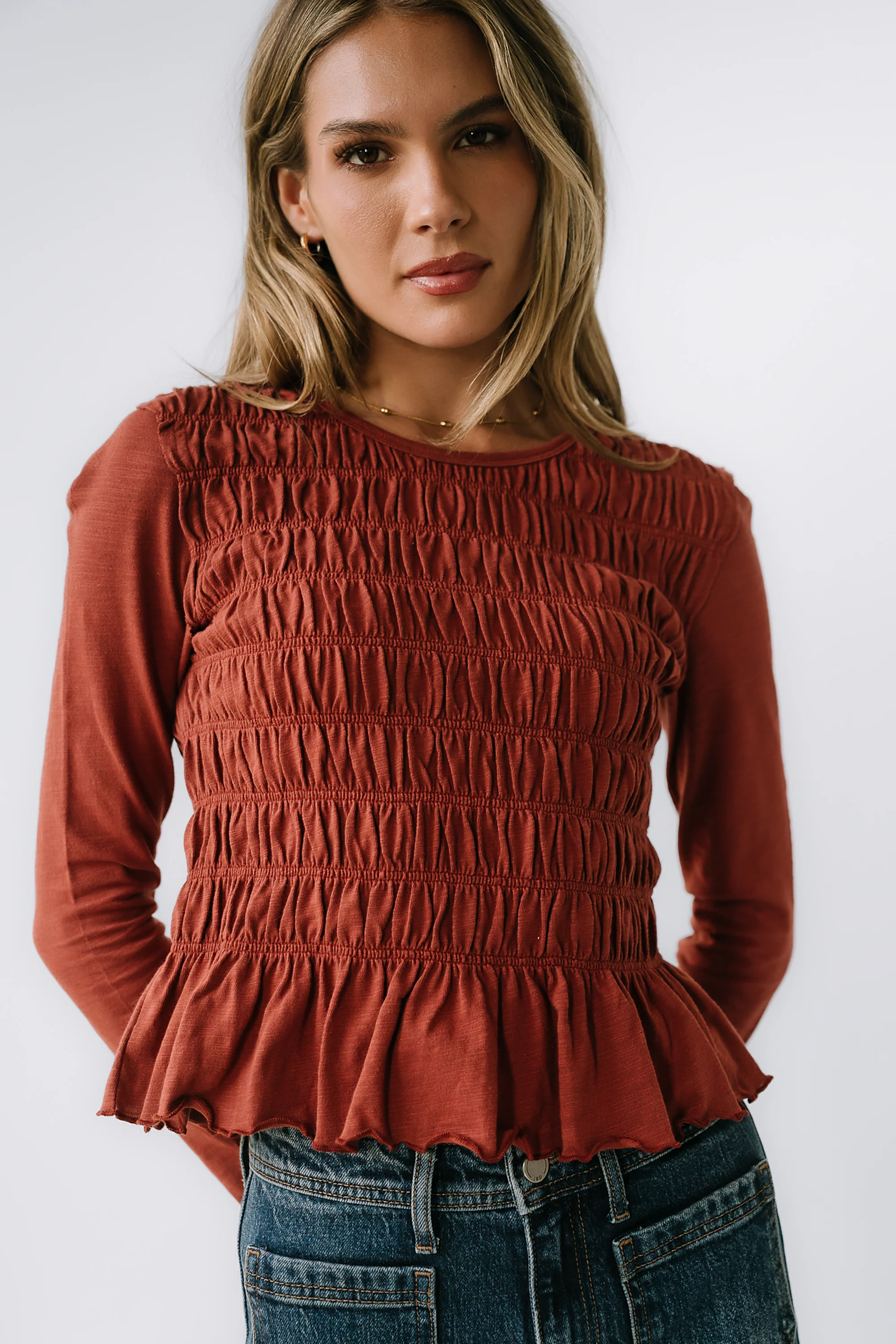 Harry Smocked Top in Brick - FINAL SALE - Image 3