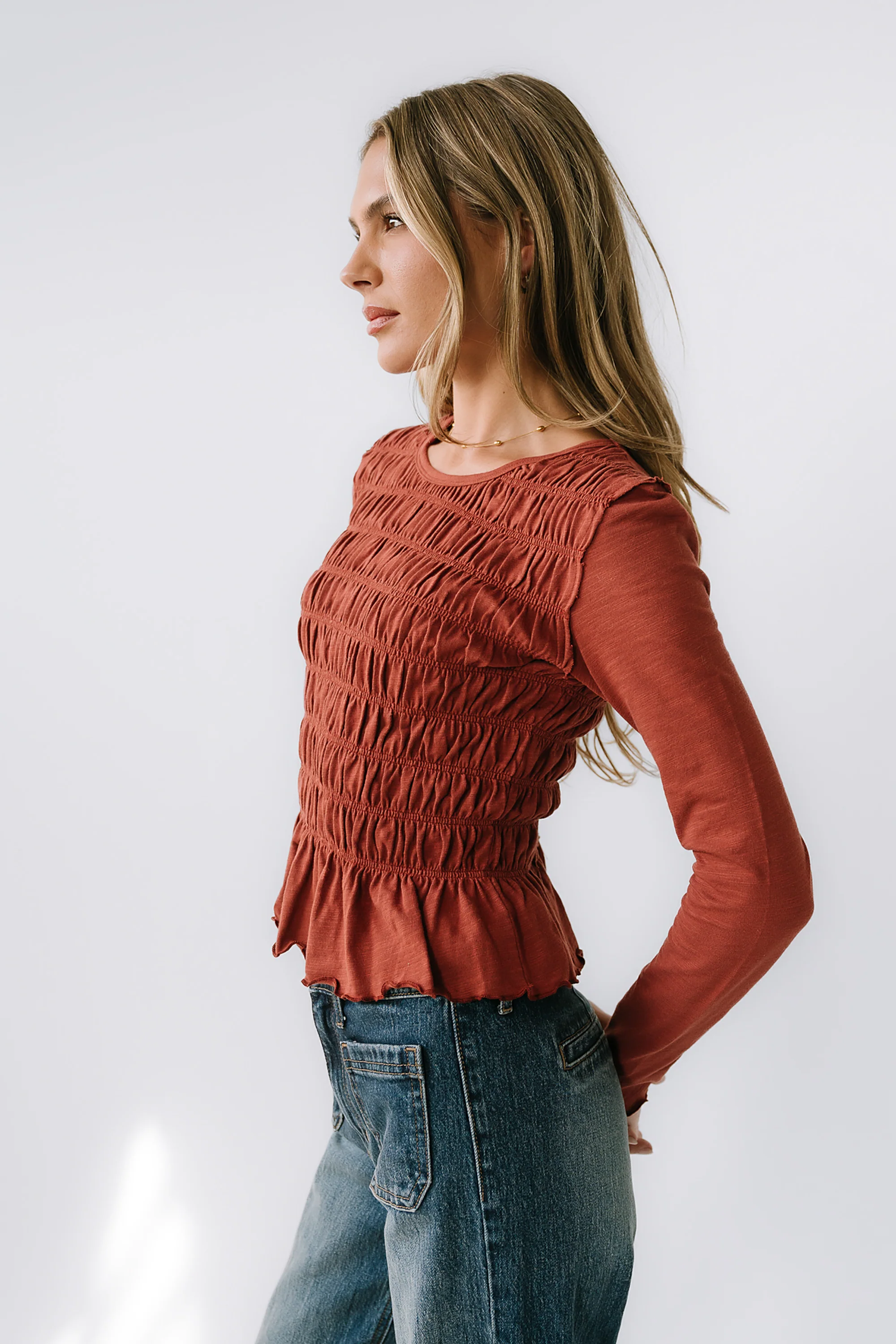 Harry Smocked Top in Brick - FINAL SALE - Image 4