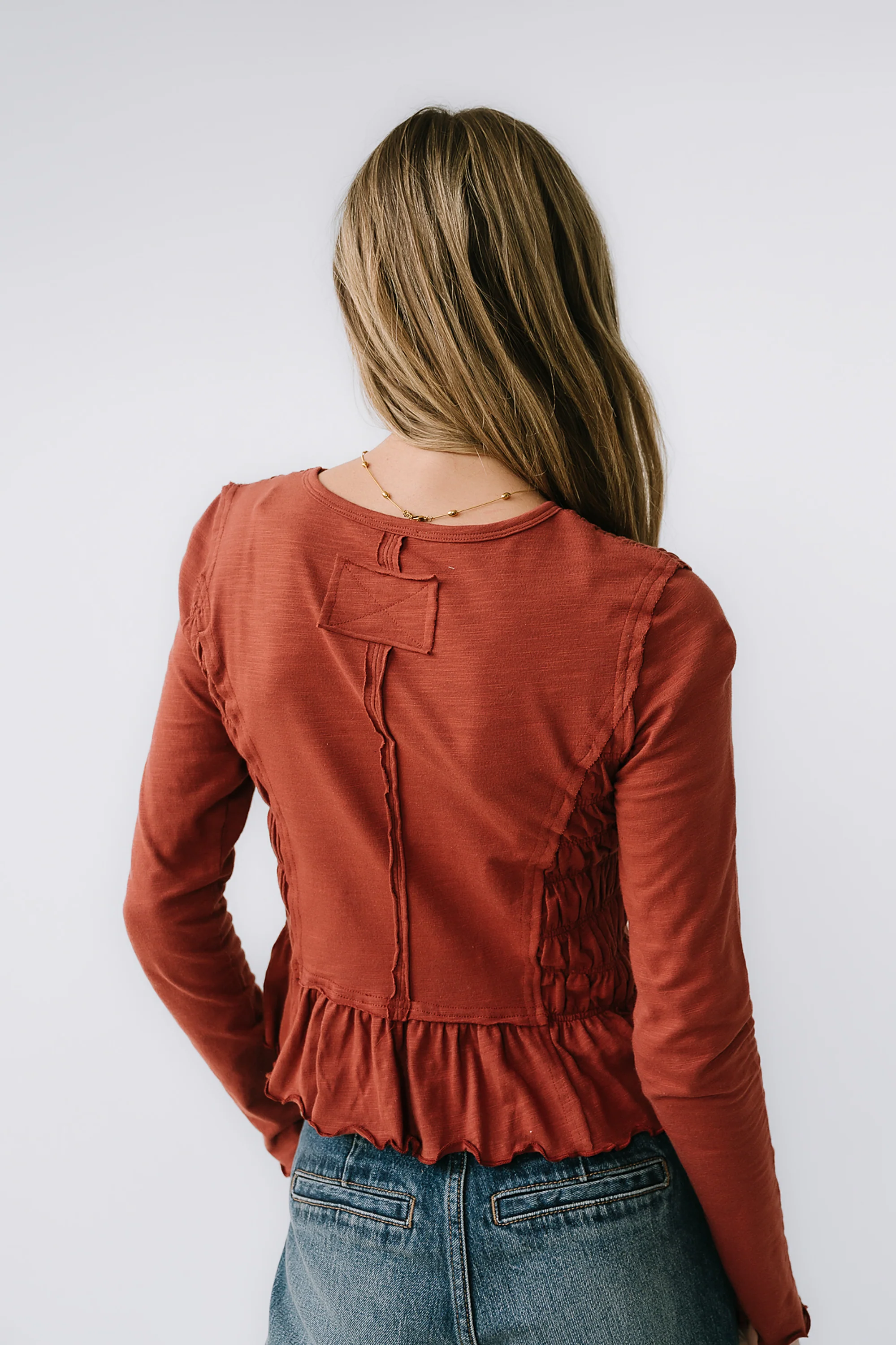 Harry Smocked Top in Brick - FINAL SALE - Image 5