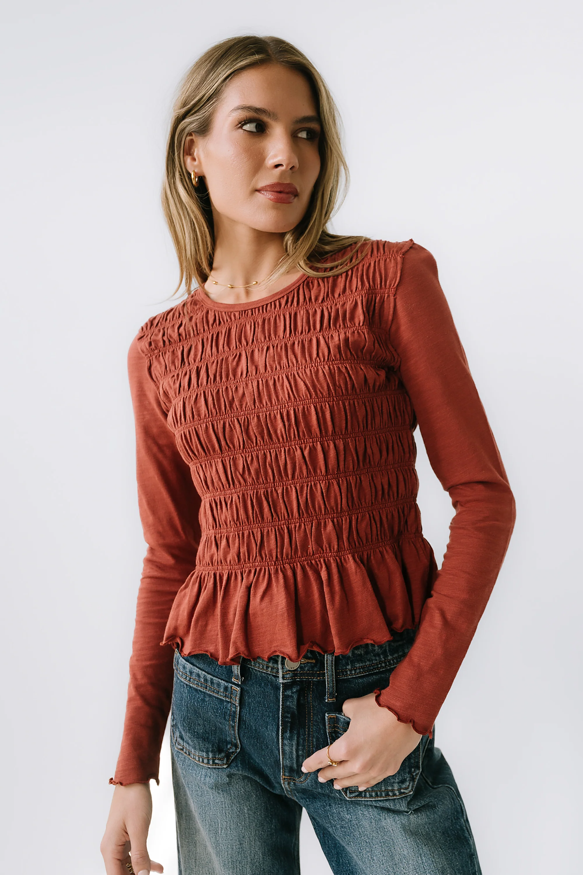 Harry Smocked Top in Brick - FINAL SALE - Image 6