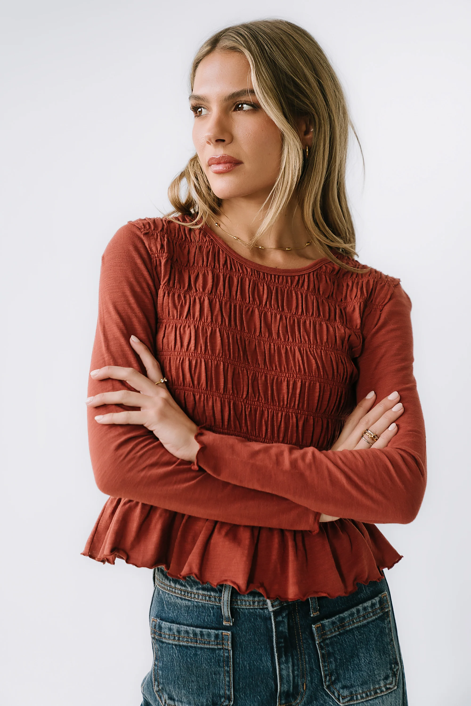 Harry Smocked Top in Brick - FINAL SALE - Image 7