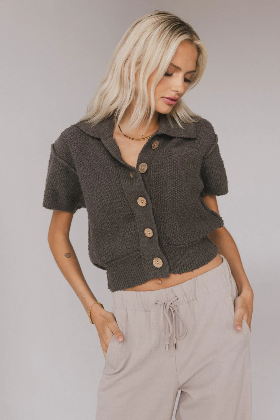 Hayes Knit Cardigan in Charcoal - FINAL SALE - Image 2