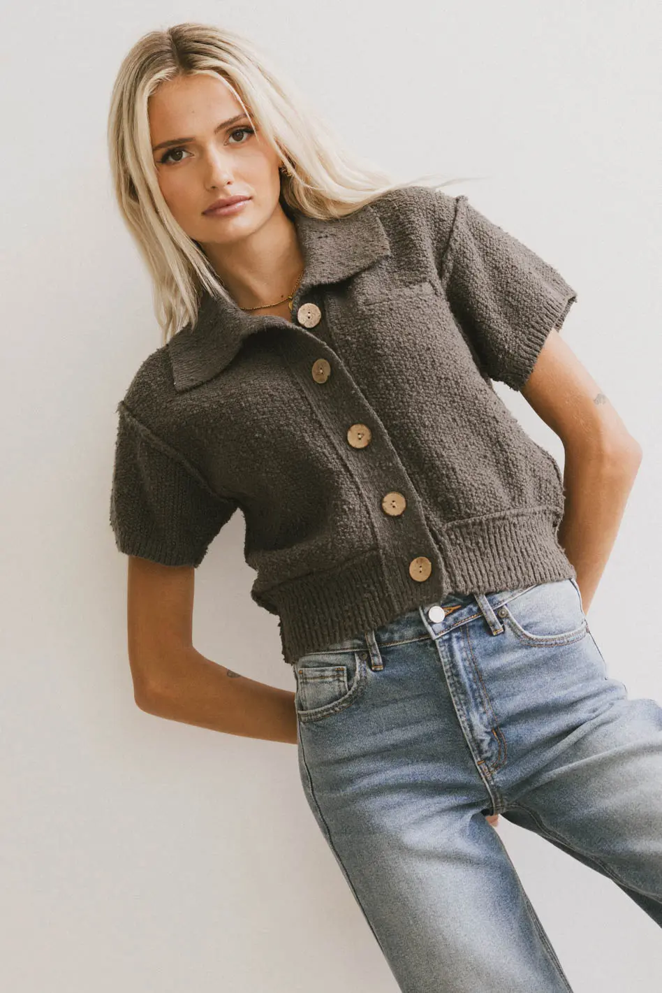 Hayes Knit Cardigan in Charcoal - FINAL SALE - Image 4