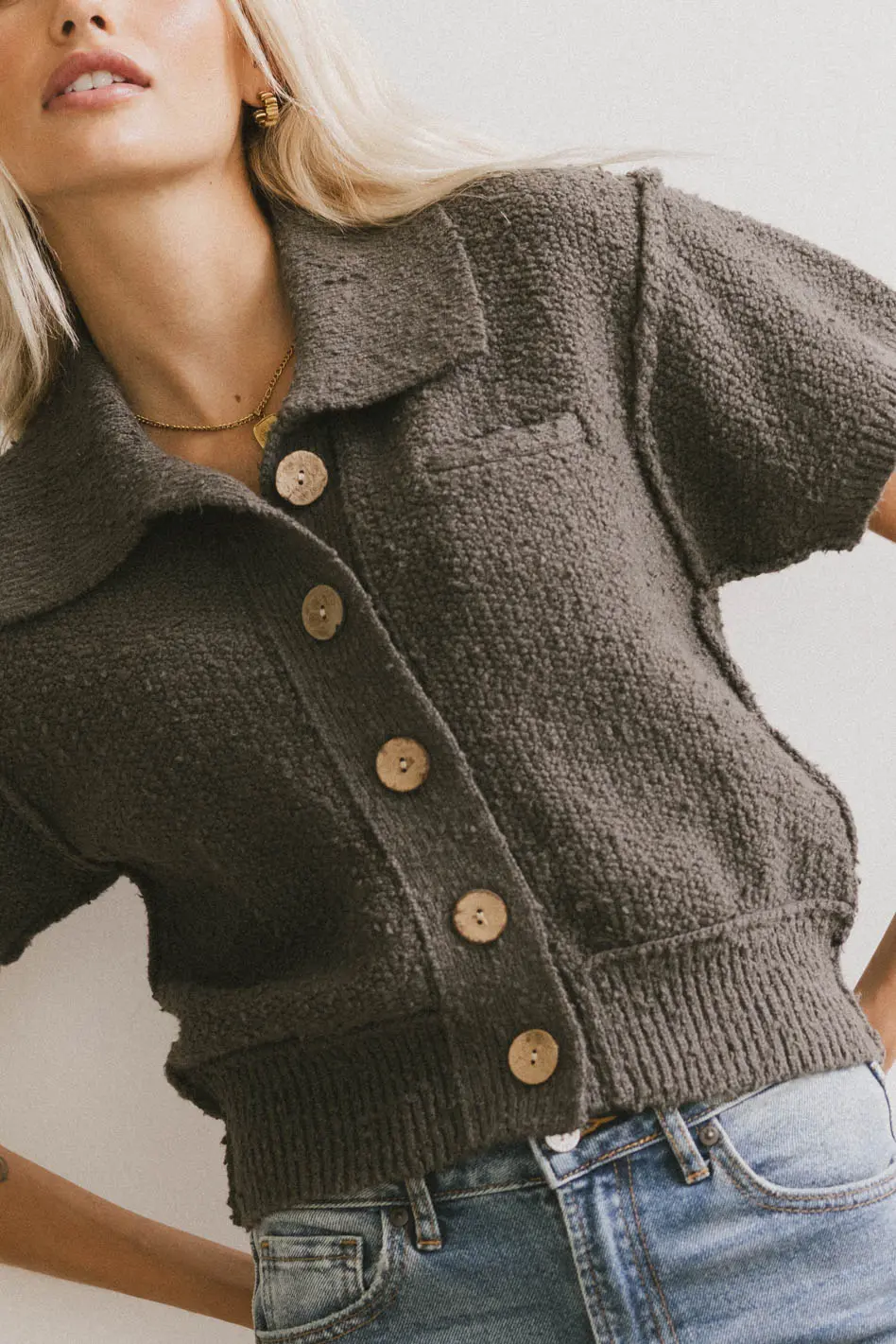 Hayes Knit Cardigan in Charcoal - FINAL SALE - Image 5