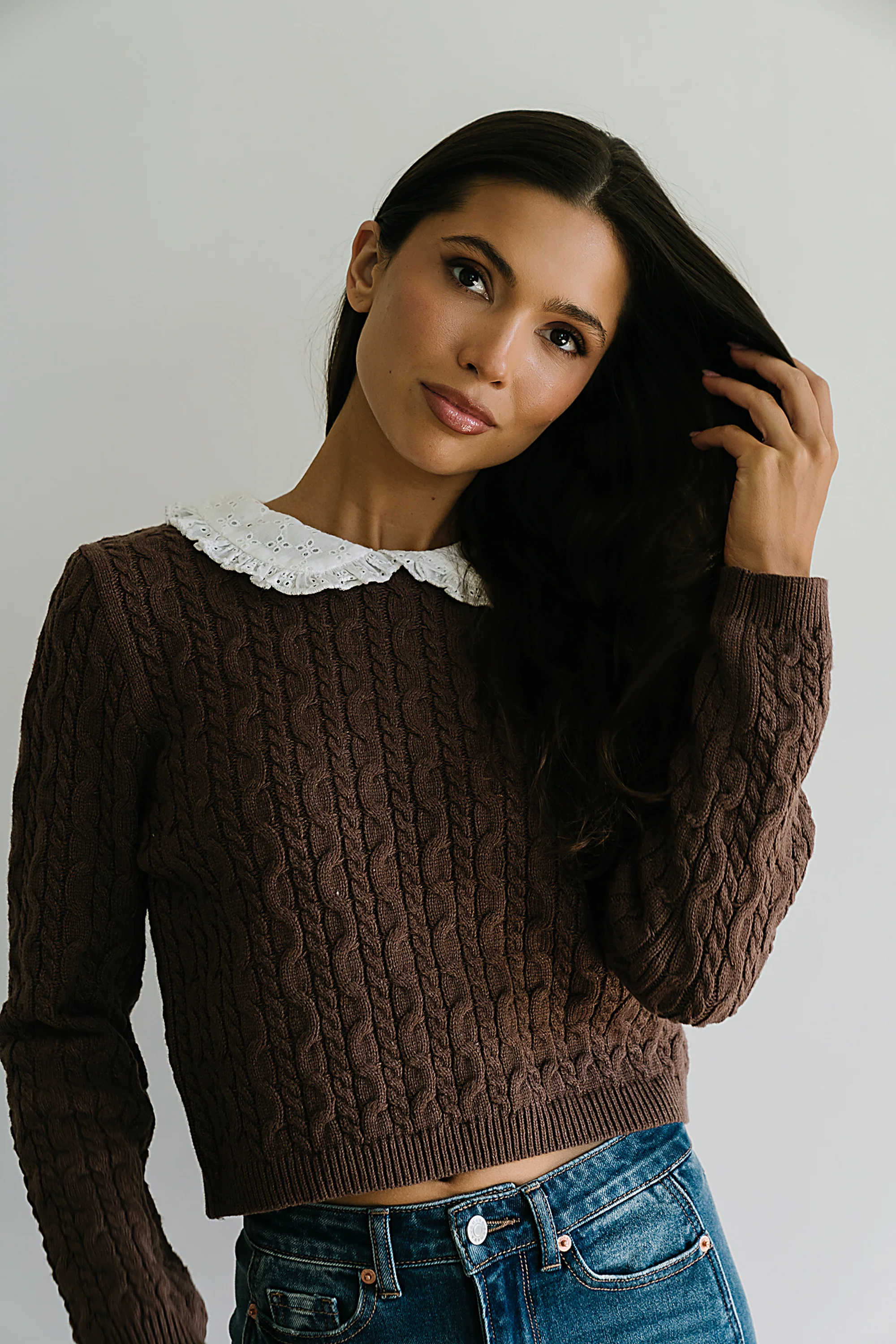 Hayley Collared Sweater in Brown - FINAL SALE - Image 6