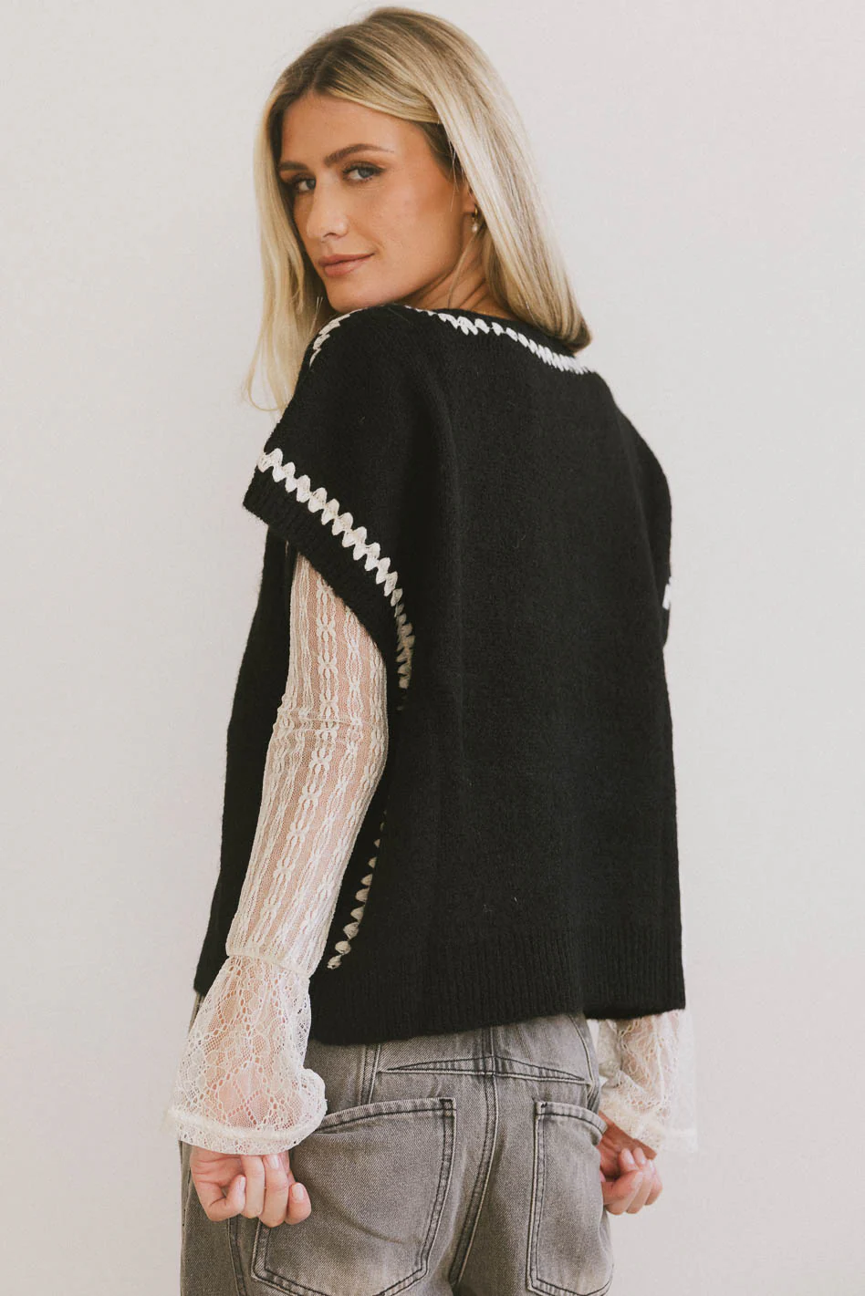 Hazel Embroidered Sweater Top in Black - FINAL SALE - Image 3