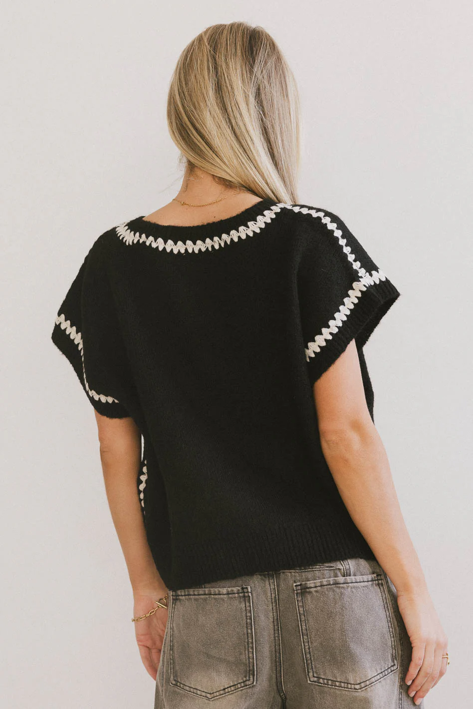 Hazel Embroidered Sweater Top in Black - FINAL SALE - Image 4