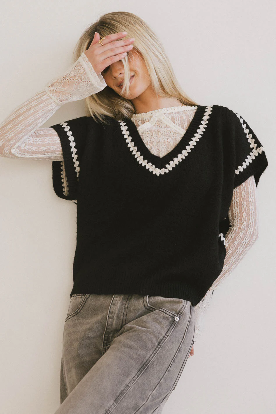 Hazel Embroidered Sweater Top in Black - FINAL SALE - Image 5