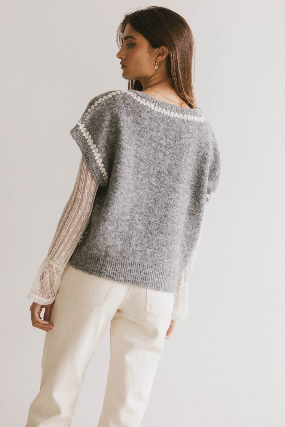 Hazel Embroidered Sweater Top in Grey - FINAL SALE - Image 5