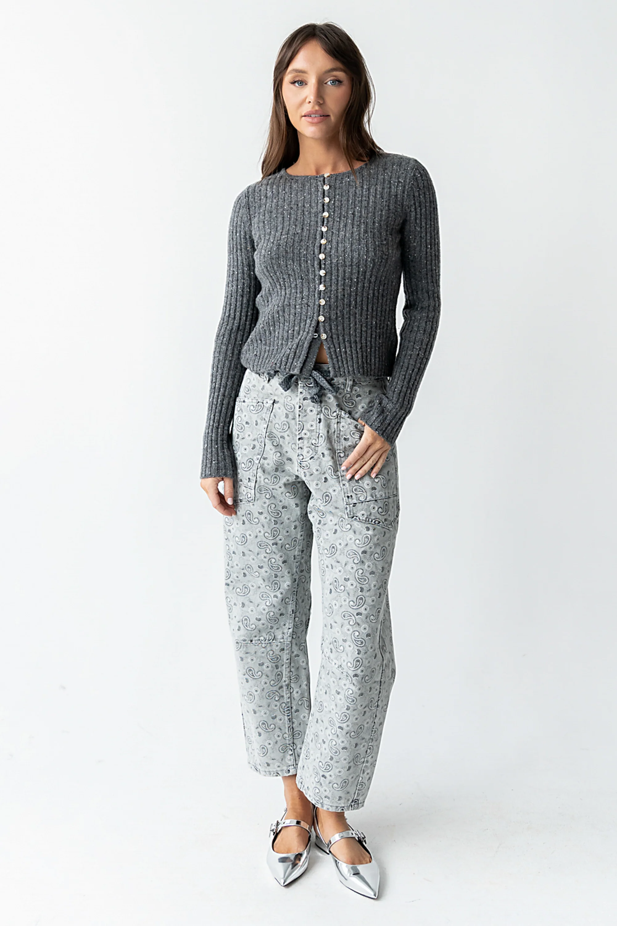 Hellen Knit Cardigan in Charcoal - FINAL SALE - Image 2