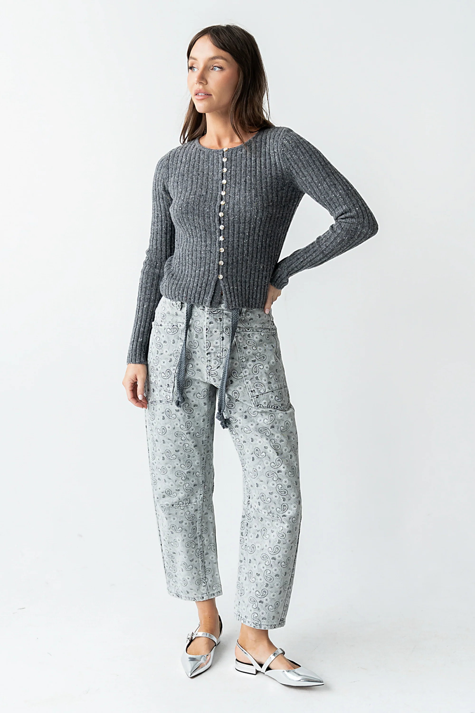 Hellen Knit Cardigan in Charcoal - FINAL SALE - Image 3