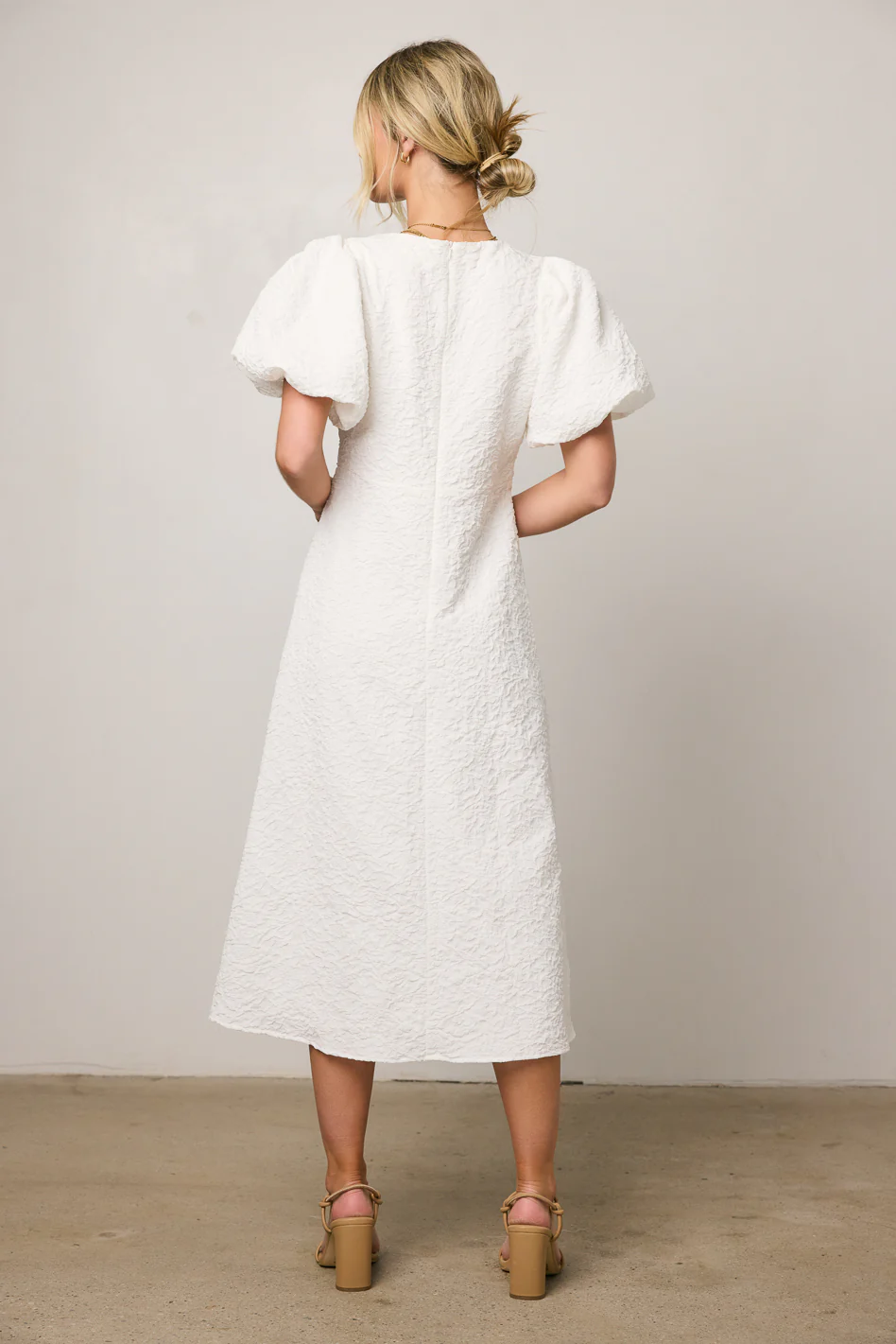 Henry Textured Midi Dress in White - FINAL SALE - Image 6