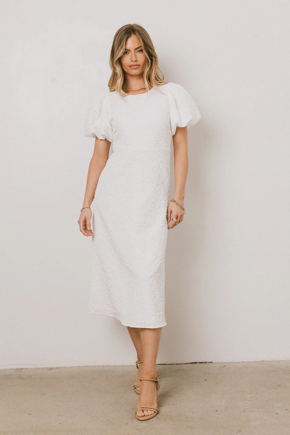 Henry Textured Midi Dress in White - FINAL SALE - Image 7
