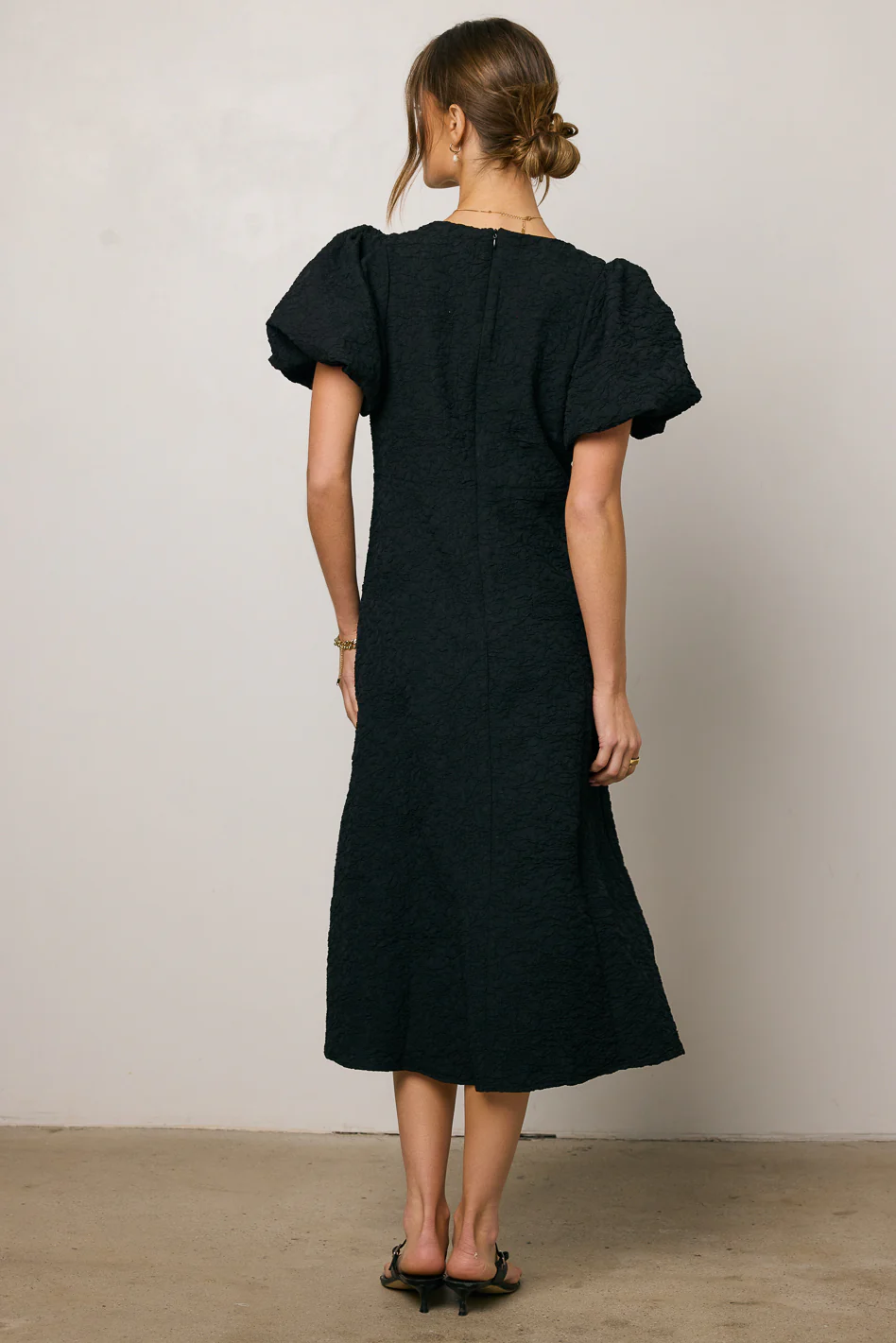 Henry Textured Midi Dress in Black - Image 3