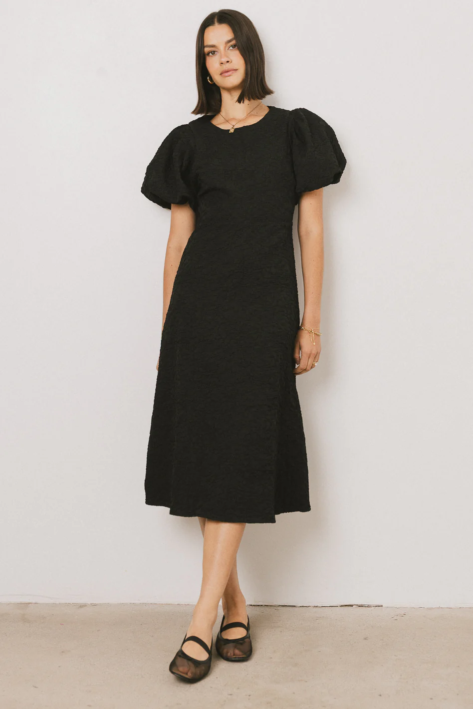 Henry Textured Midi Dress in Black - Image 7