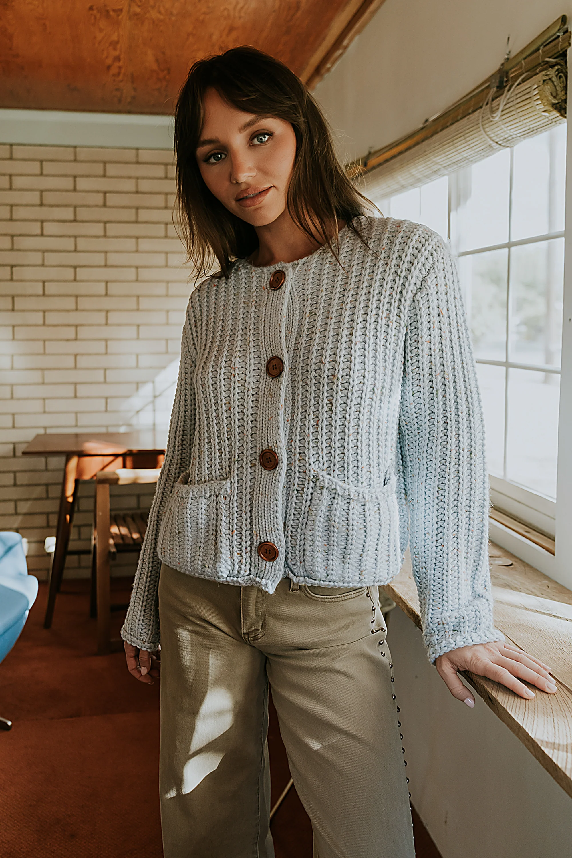 Holland Chunky Knit Cardigan in Blue - FINAL SALE - Image 3