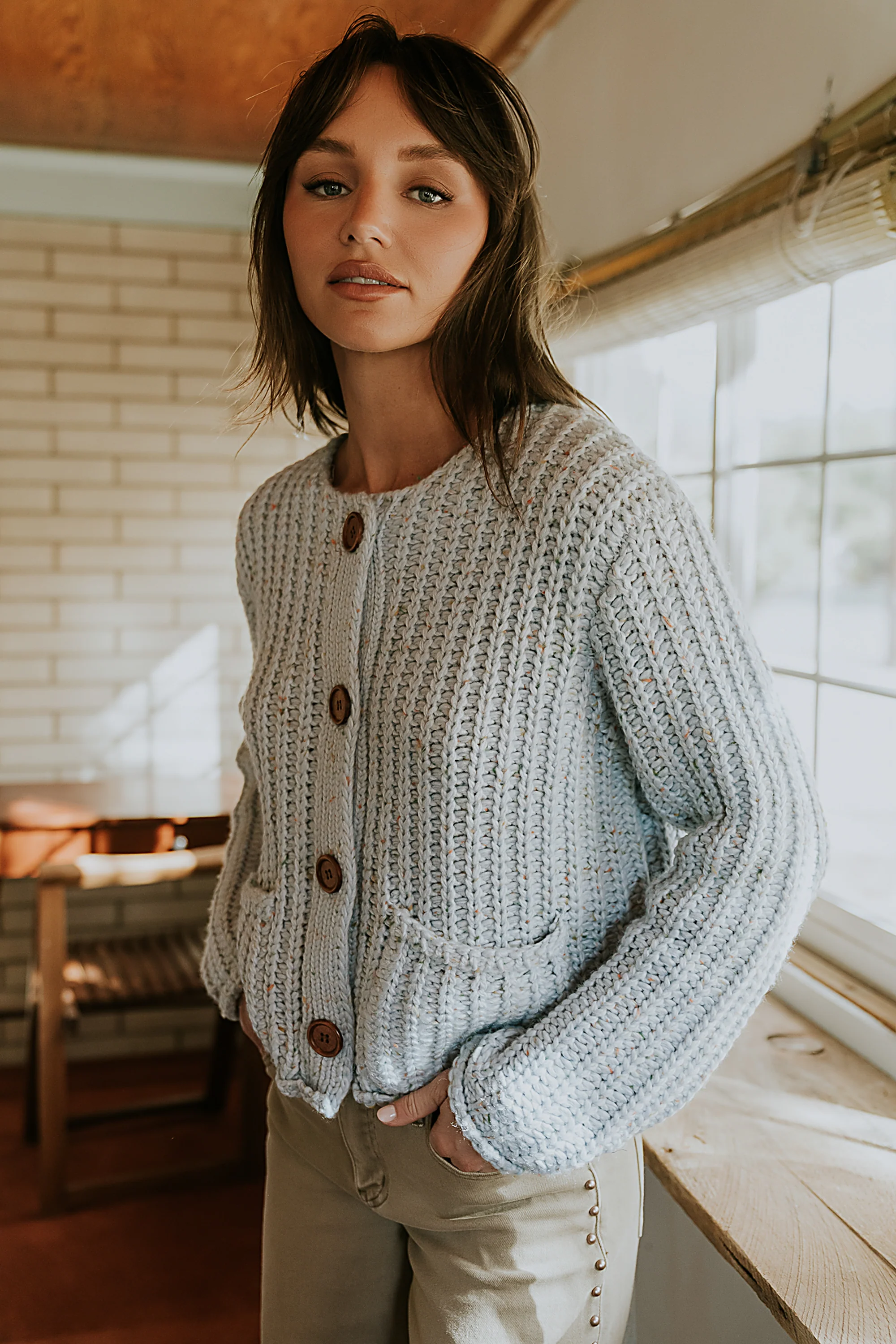 Holland Chunky Knit Cardigan in Blue - FINAL SALE - Image 4