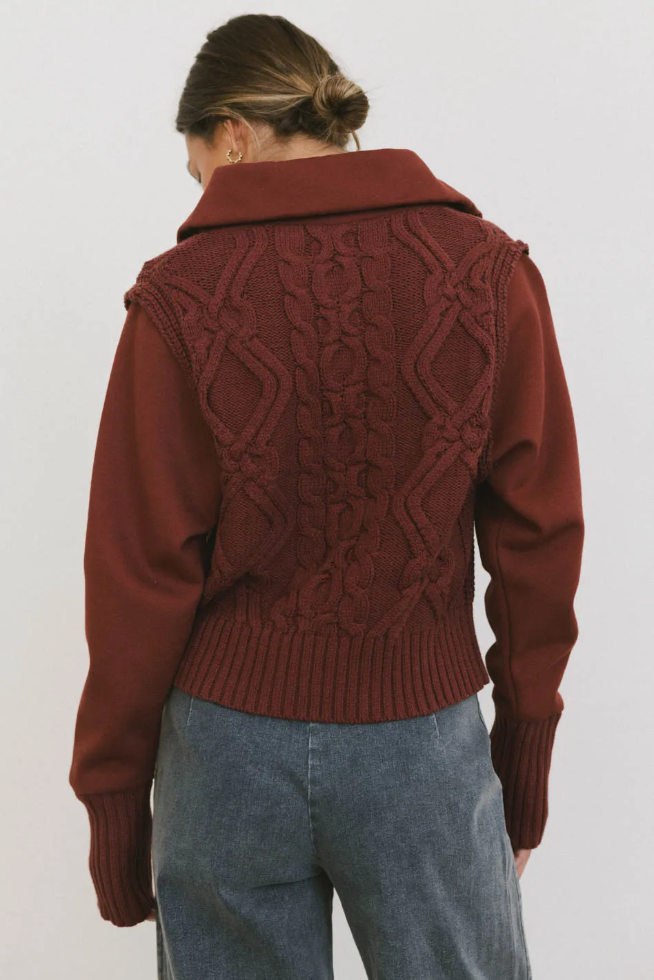 Irene Cable Knit Sweater in Burgundy - FINAL SALE - Image 4