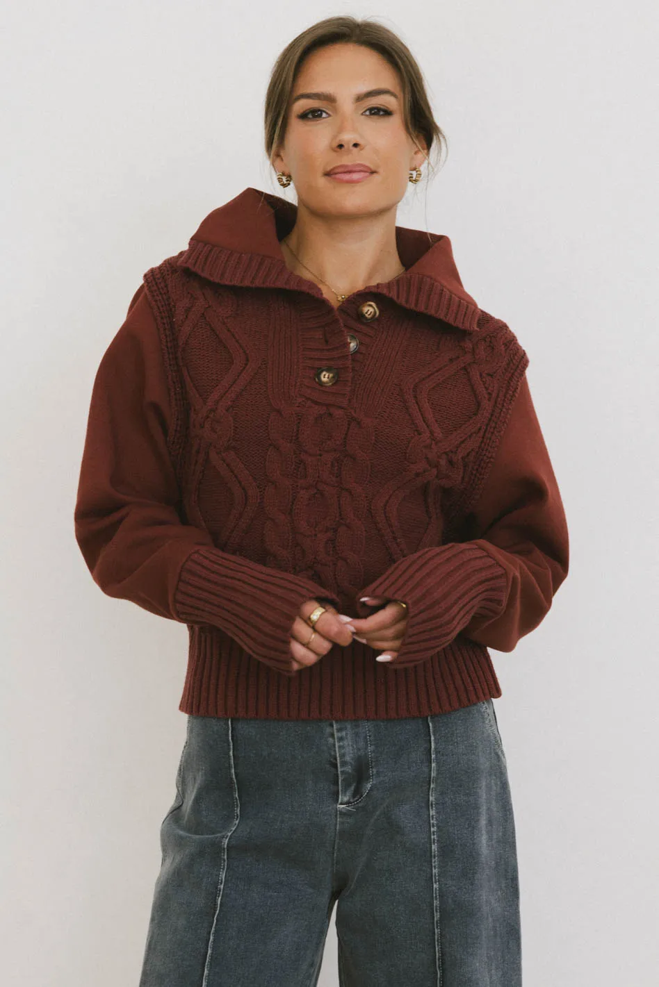 Irene Cable Knit Sweater in Burgundy - FINAL SALE - Image 5
