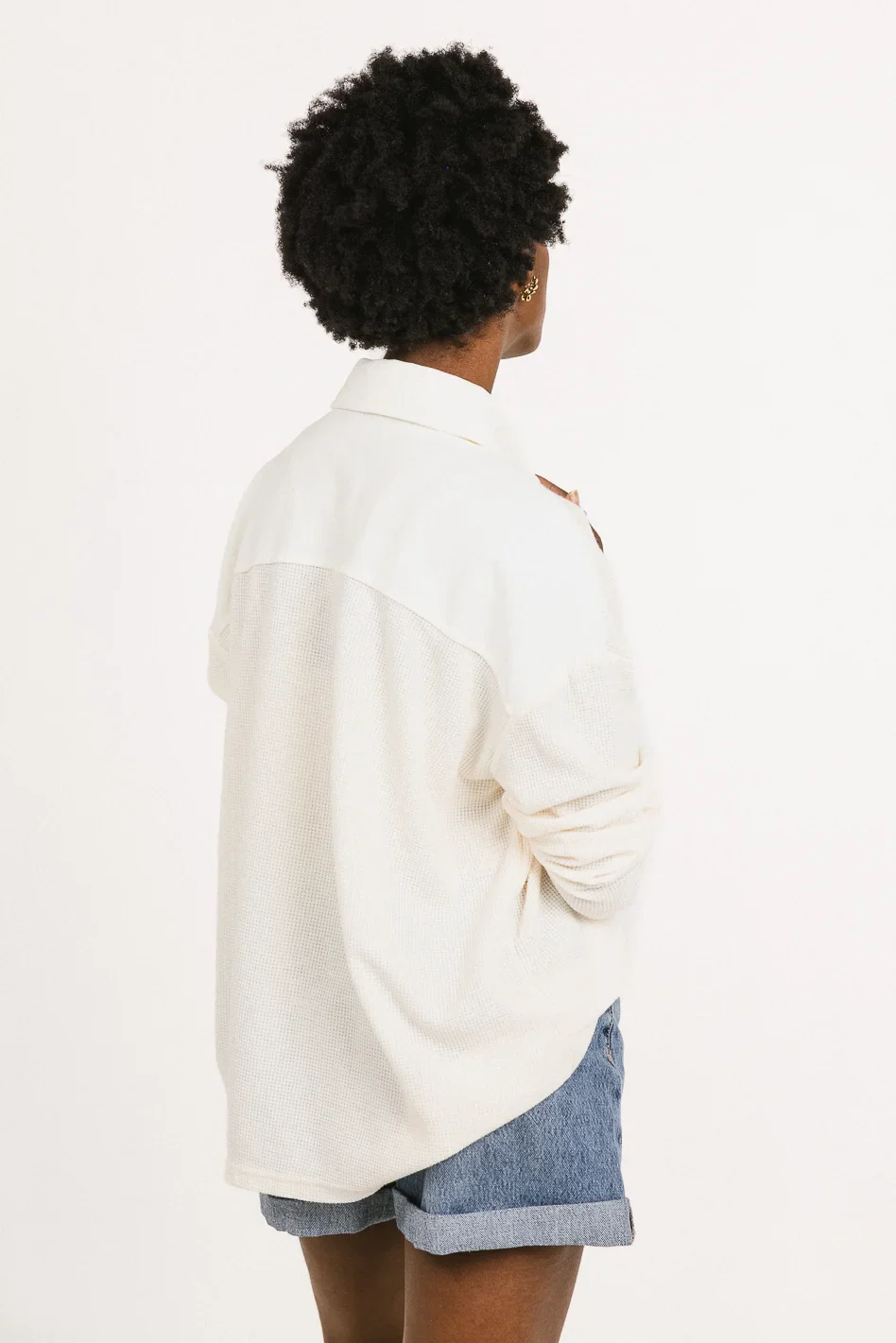 Isabelle Waffle Knit Henley Top in Cream - FINAL SALE - Image 6