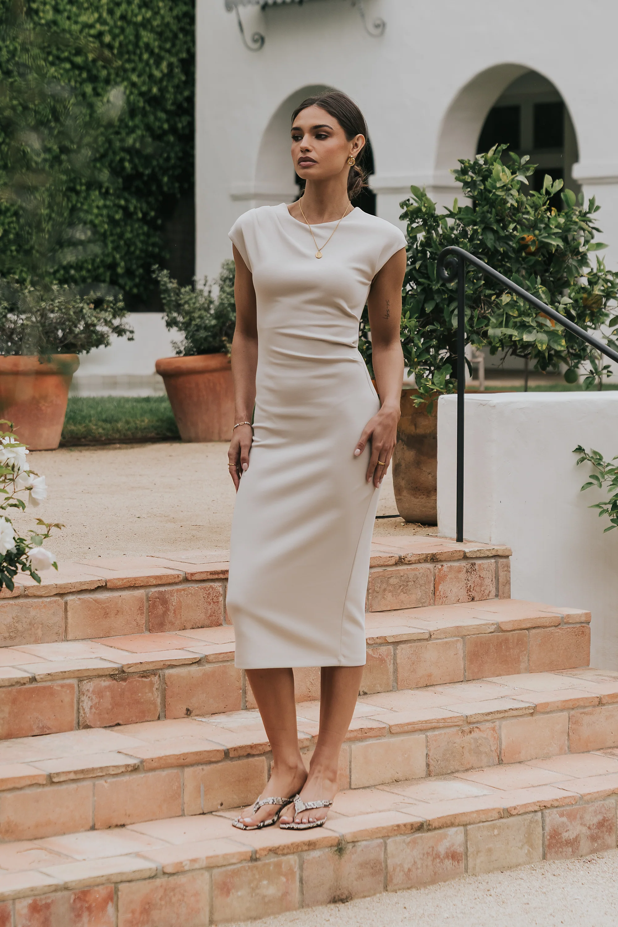 Ivy Fitted Midi Dress in Bone - Image 2