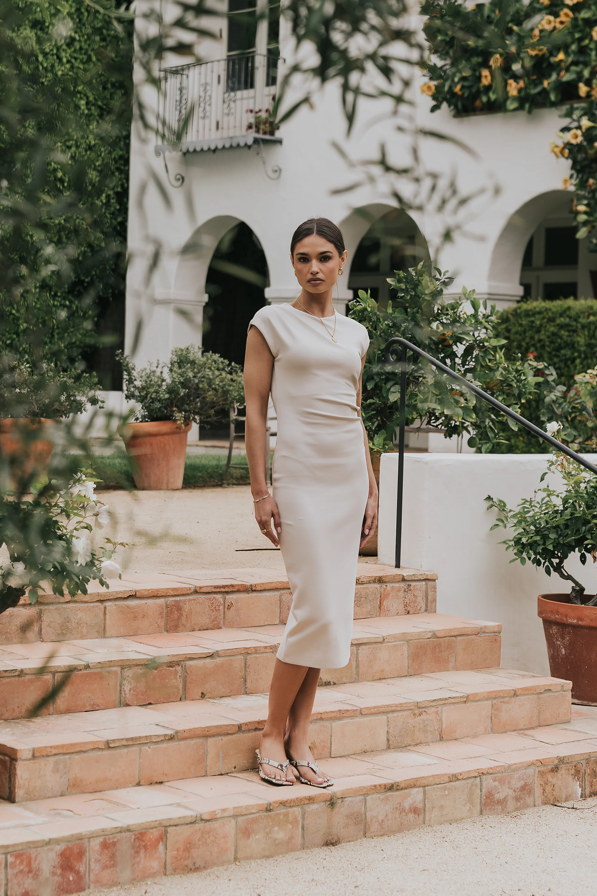 Ivy Fitted Midi Dress in Bone - Image 4