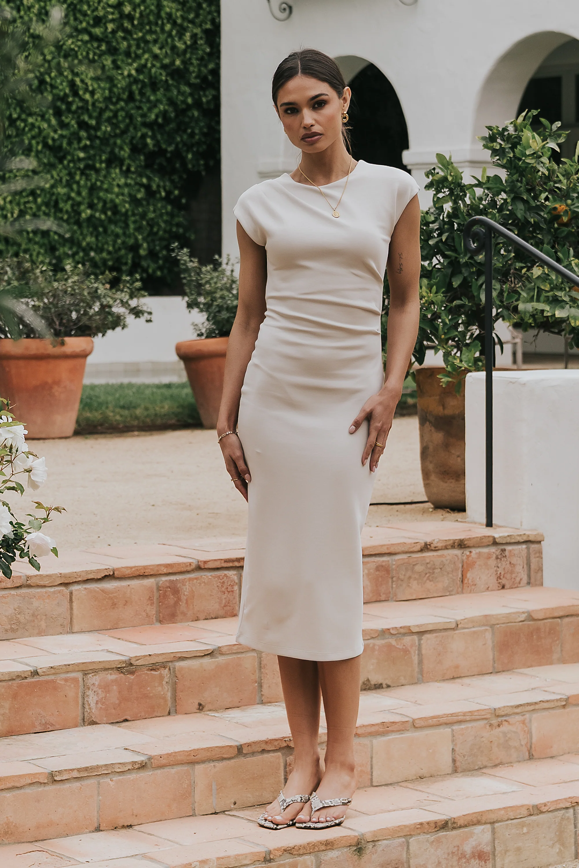 Ivy Fitted Midi Dress in Bone - Image 5