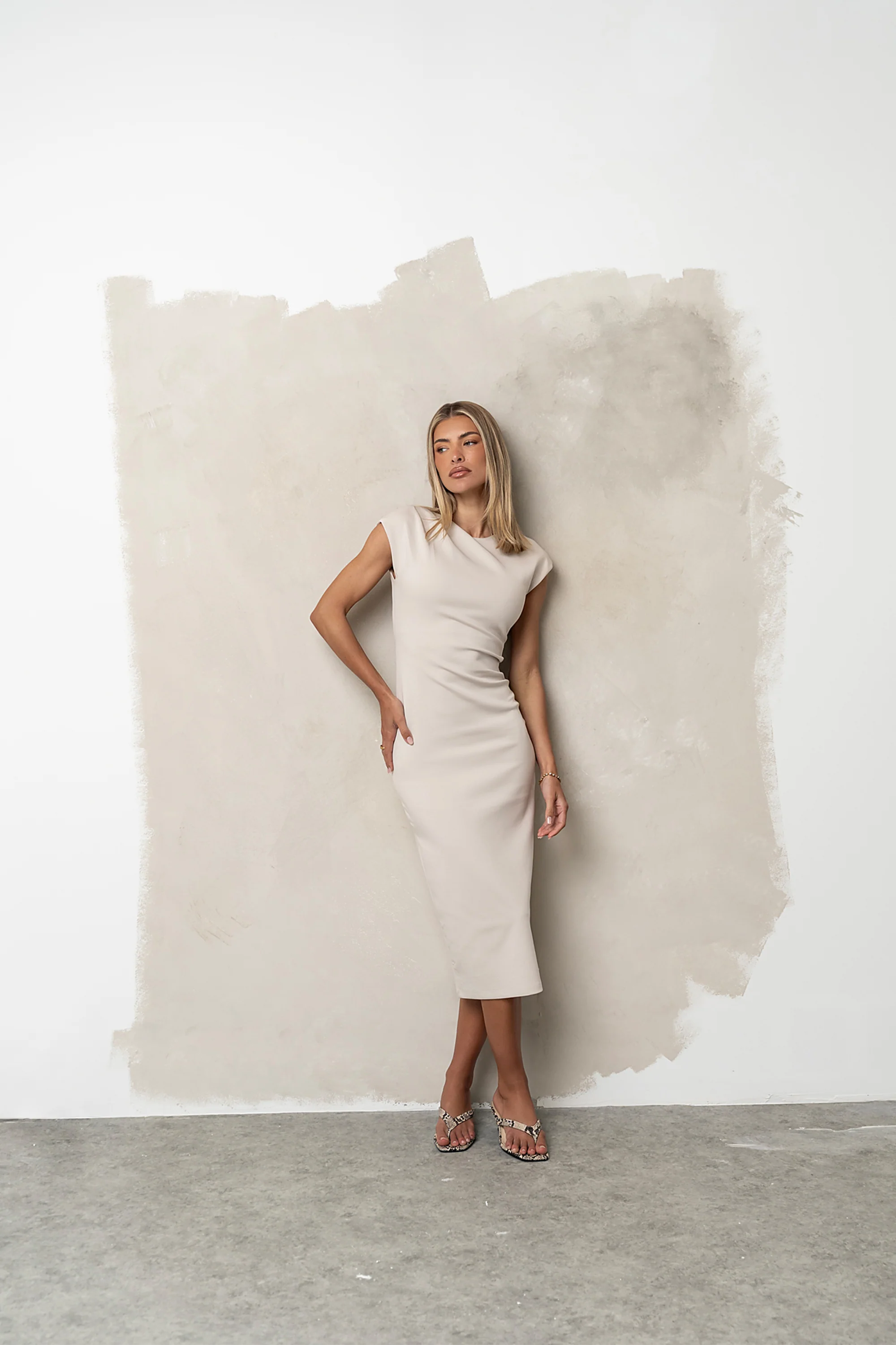 Ivy Fitted Midi Dress in Bone - Image 7