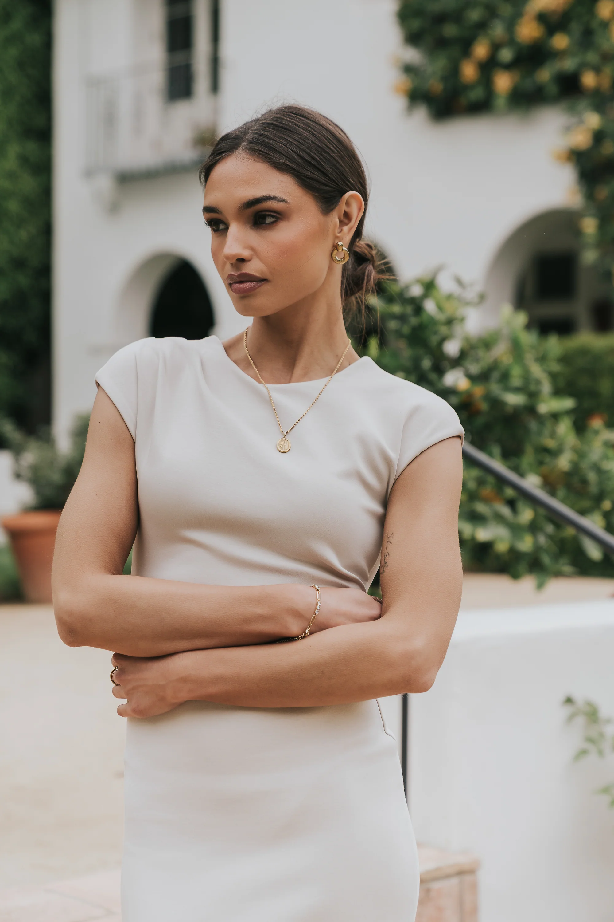 Ivy Fitted Midi Dress in Bone - Image 8