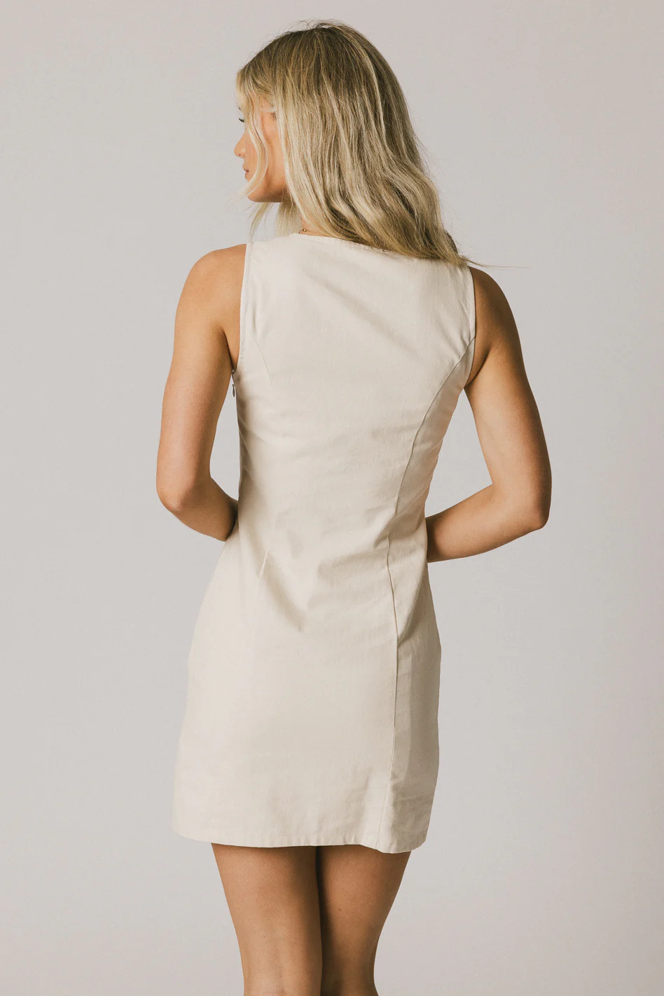 Jaclyn Fitted Mini Dress in Natural - FINAL SALE - Image 6
