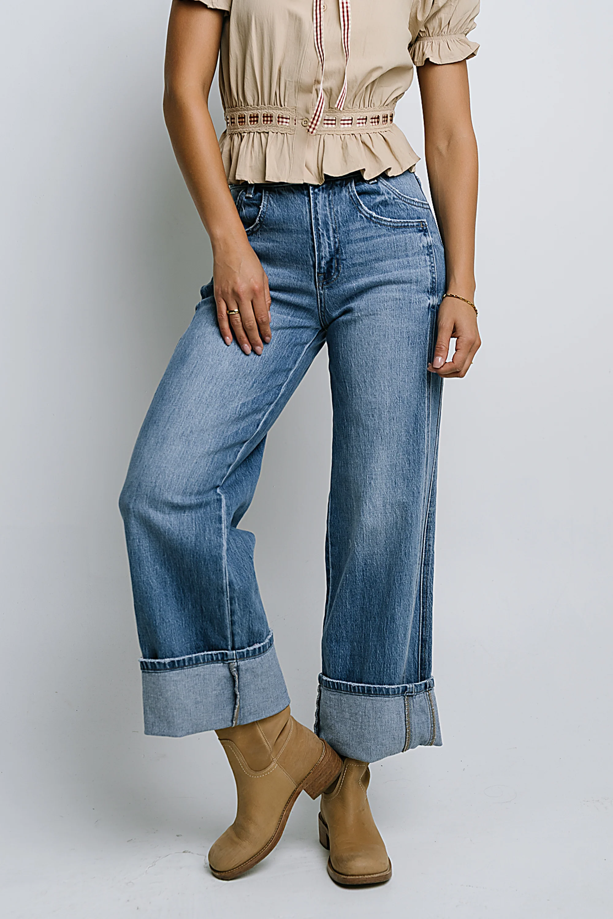 Jade Cuffed Wide Leg Jeans in Medium Wash - FINAL SALE - Image 6