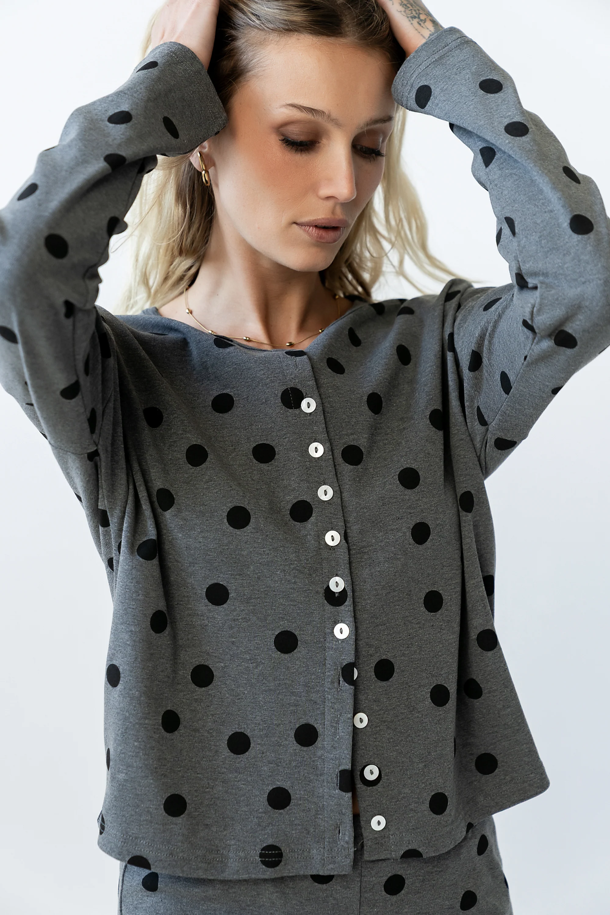 James Polka Dot Long Sleeve in Charcoal - FINAL SALE - Image 5