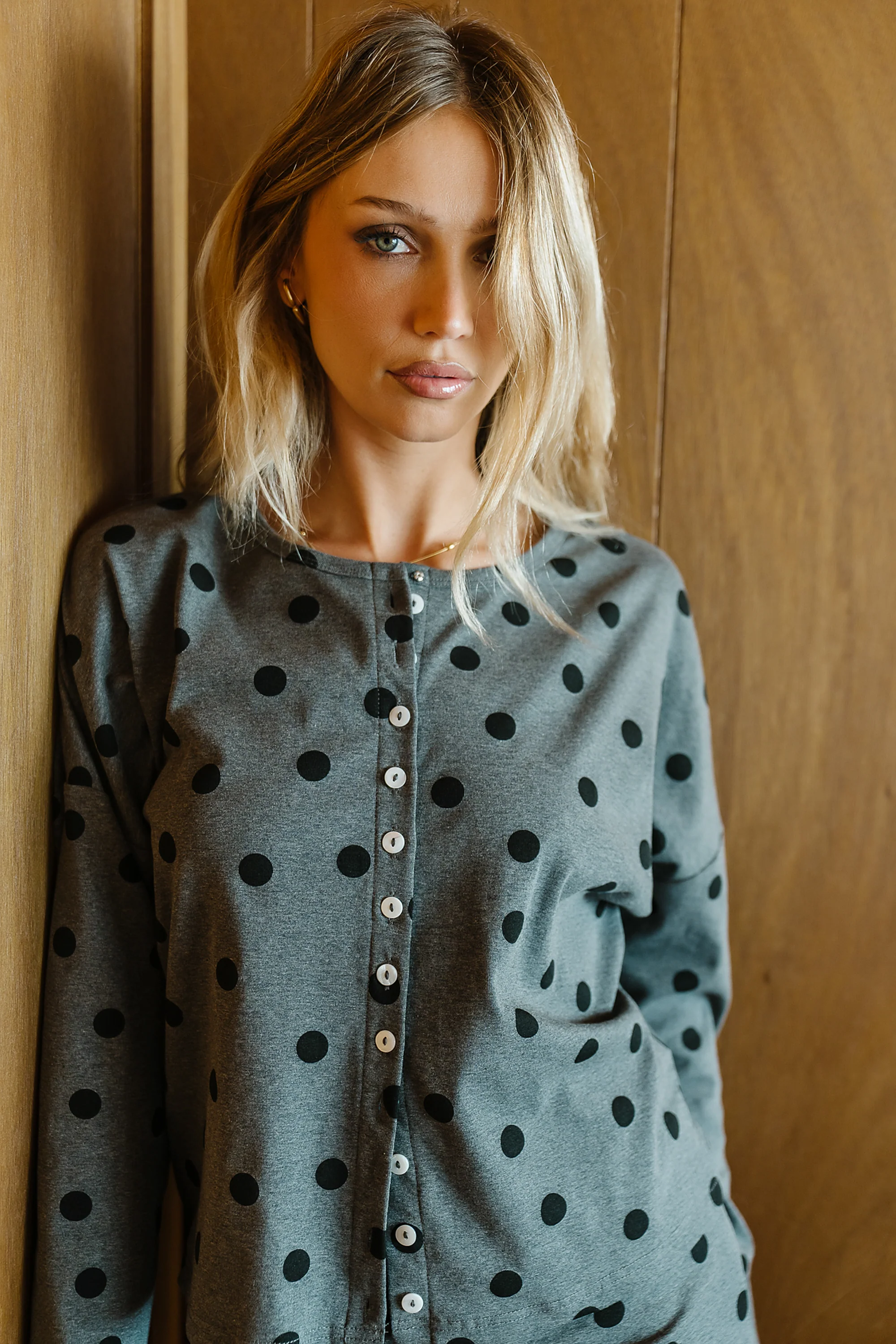 James Polka Dot Long Sleeve in Charcoal - FINAL SALE - Image 8