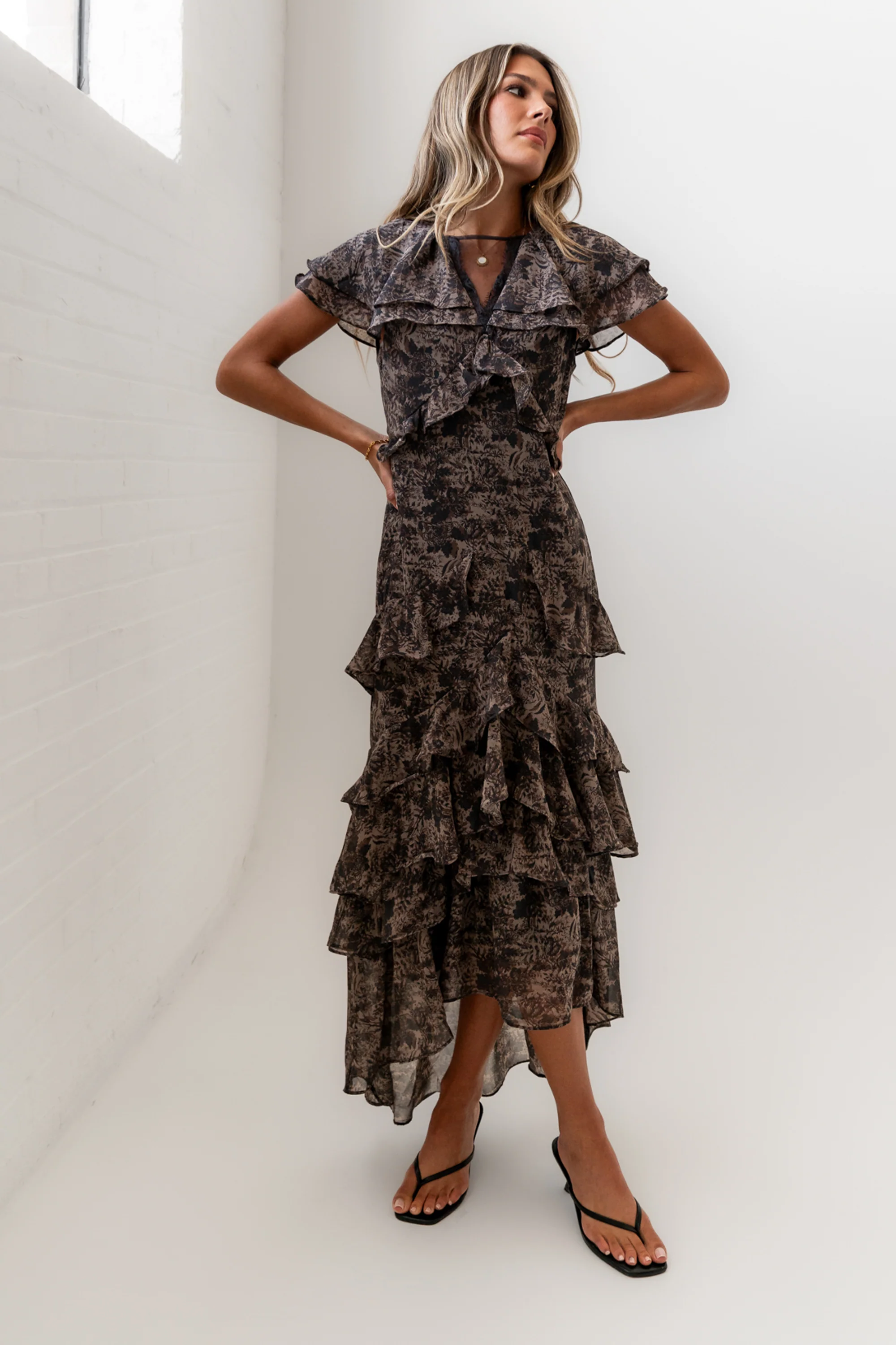James Ruffle Maxi Dress in Grey - Image 3
