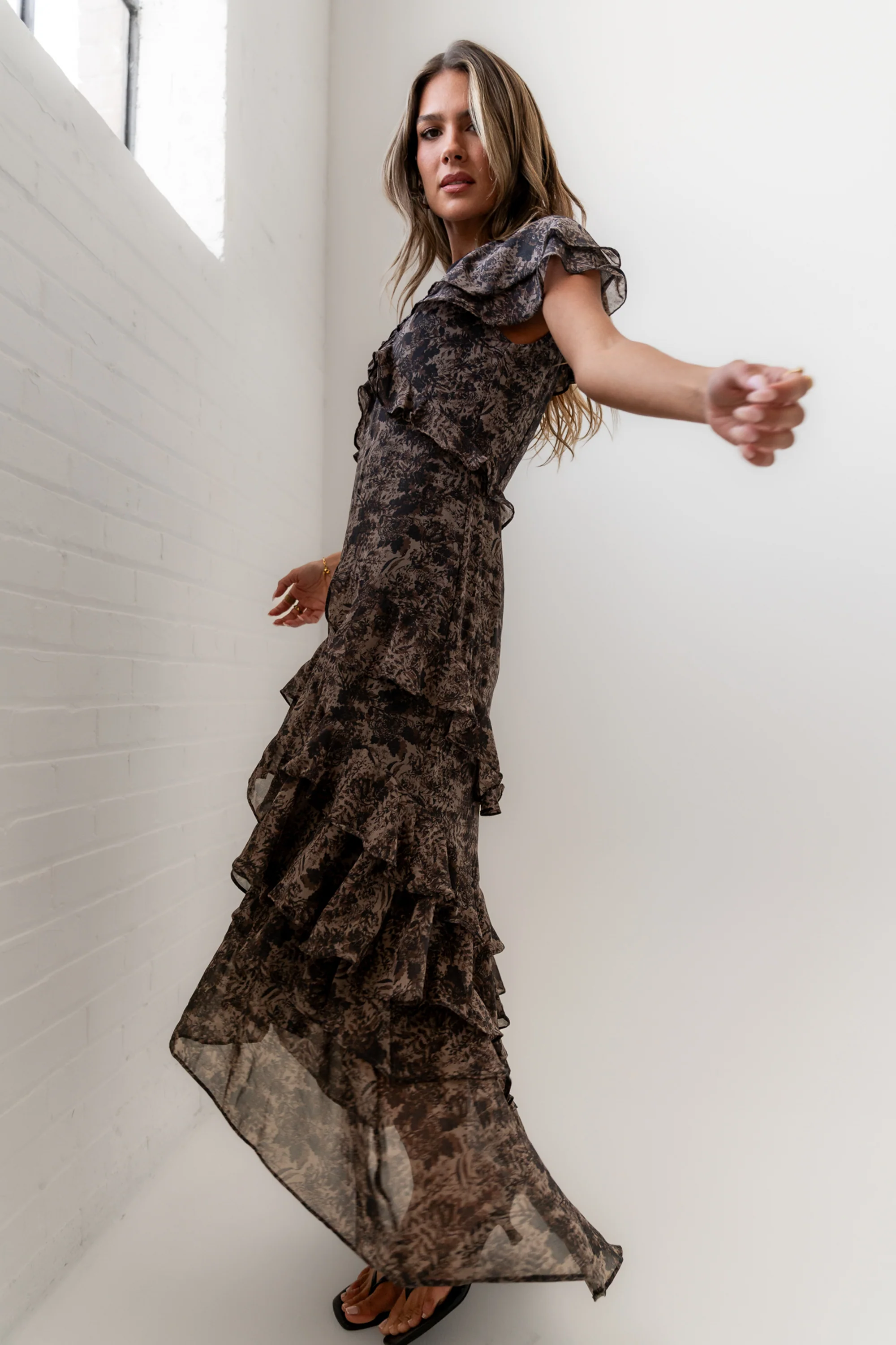 James Ruffle Maxi Dress in Grey - Image 4