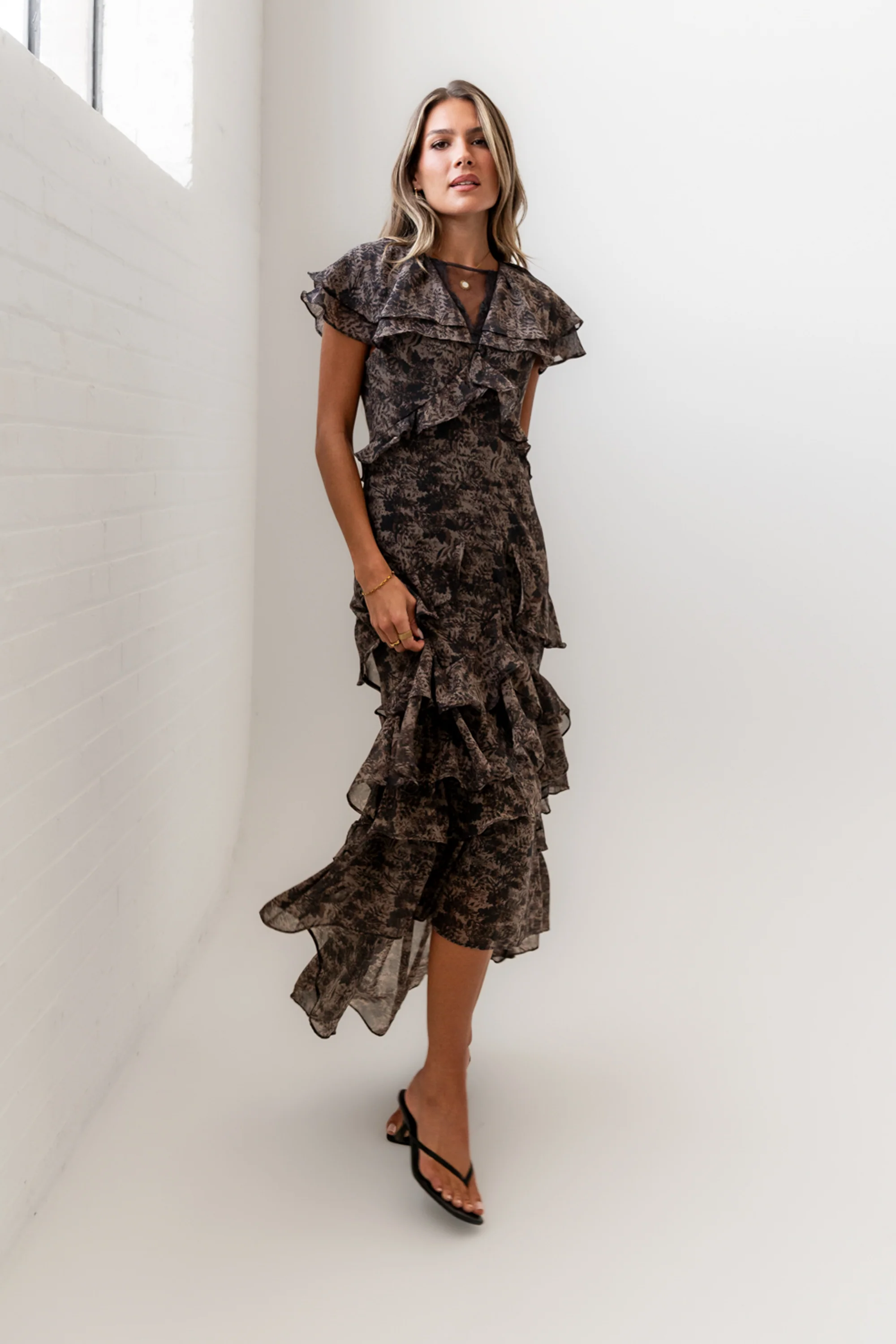 James Ruffle Maxi Dress in Grey - Image 5