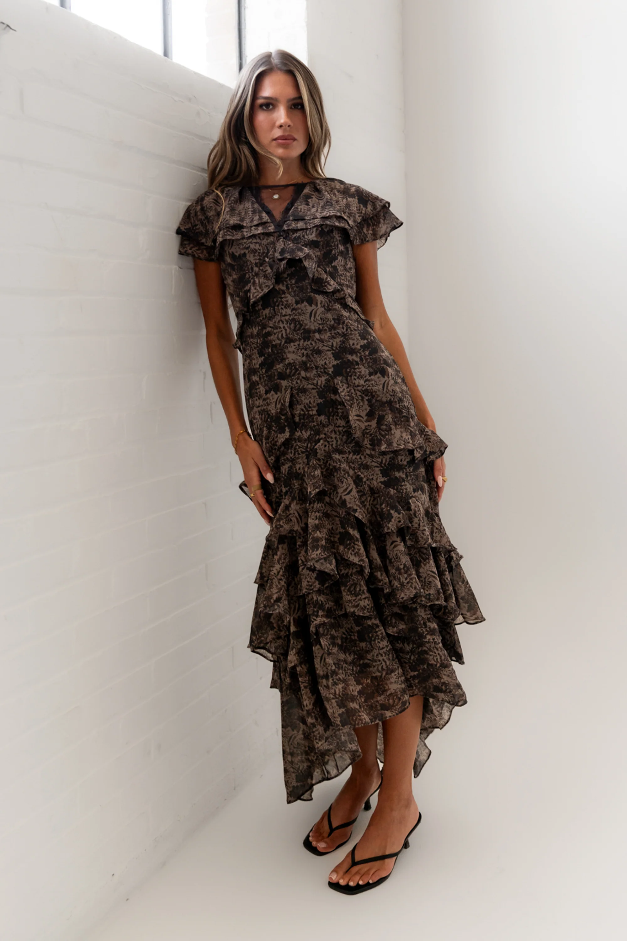 James Ruffle Maxi Dress in Grey - Image 9