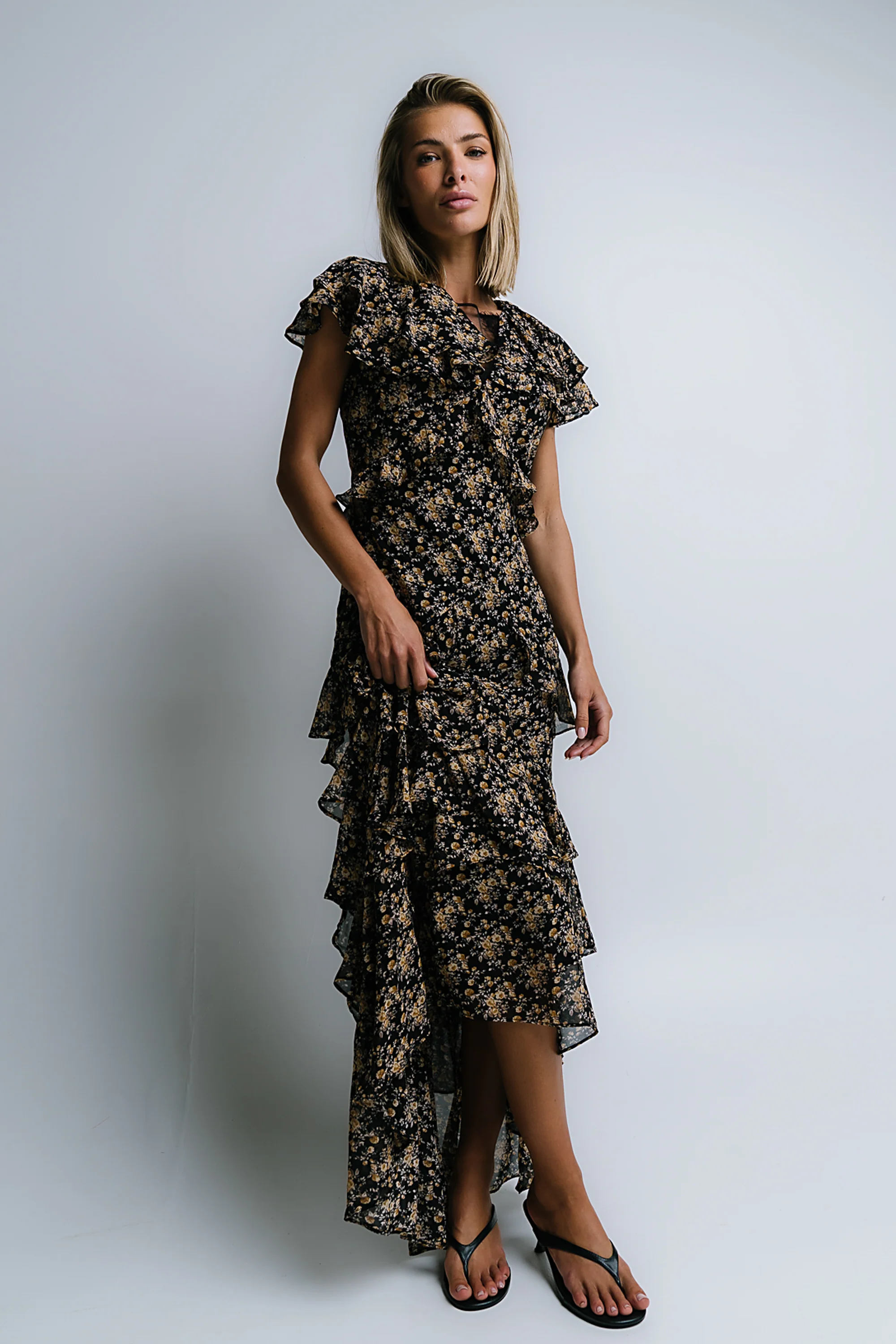 James Ruffle Maxi Dress in Black - FINAL SALE