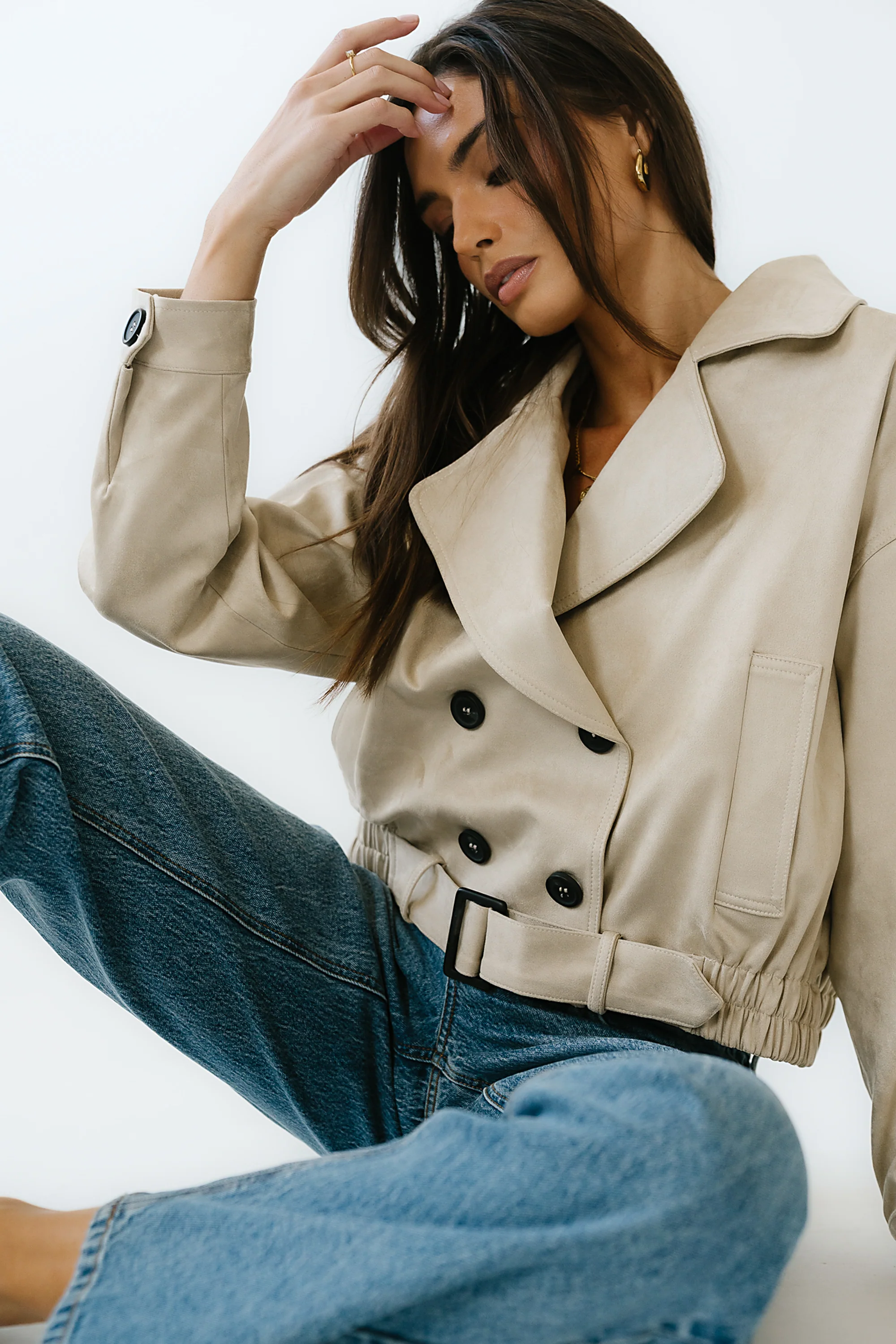 Jane Suede Cropped Trench Coat - FINAL SALE - Image 2