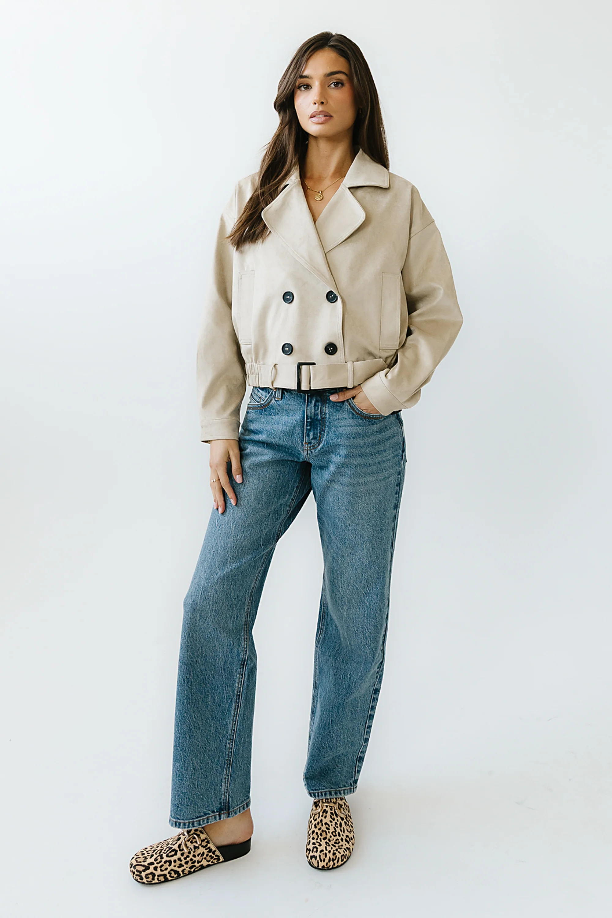 Jane Suede Cropped Trench Coat - FINAL SALE - Image 3